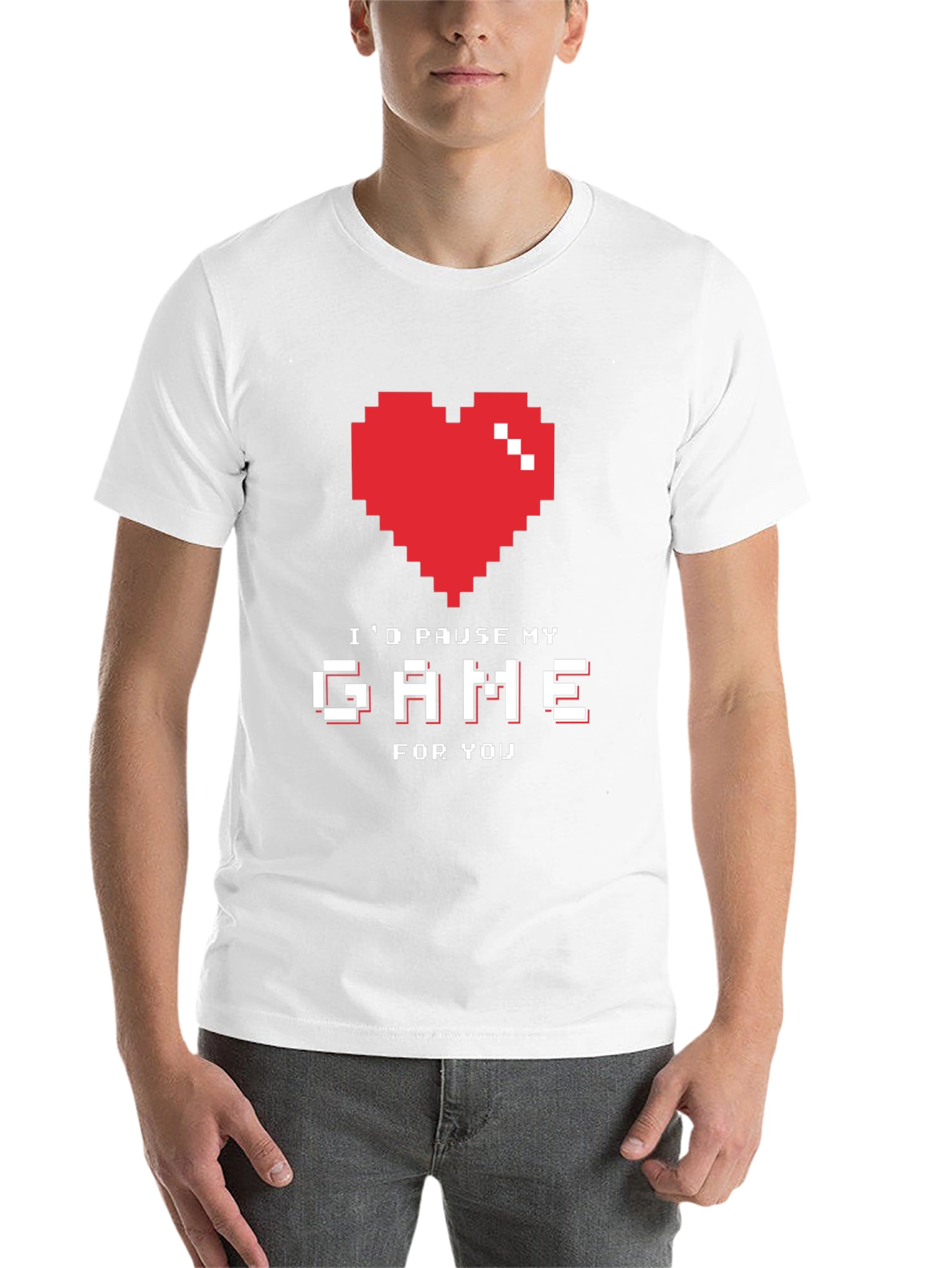 Black Gamer Love T-Shirt - I'd Pause My Game For You - Pixel Heart view 14