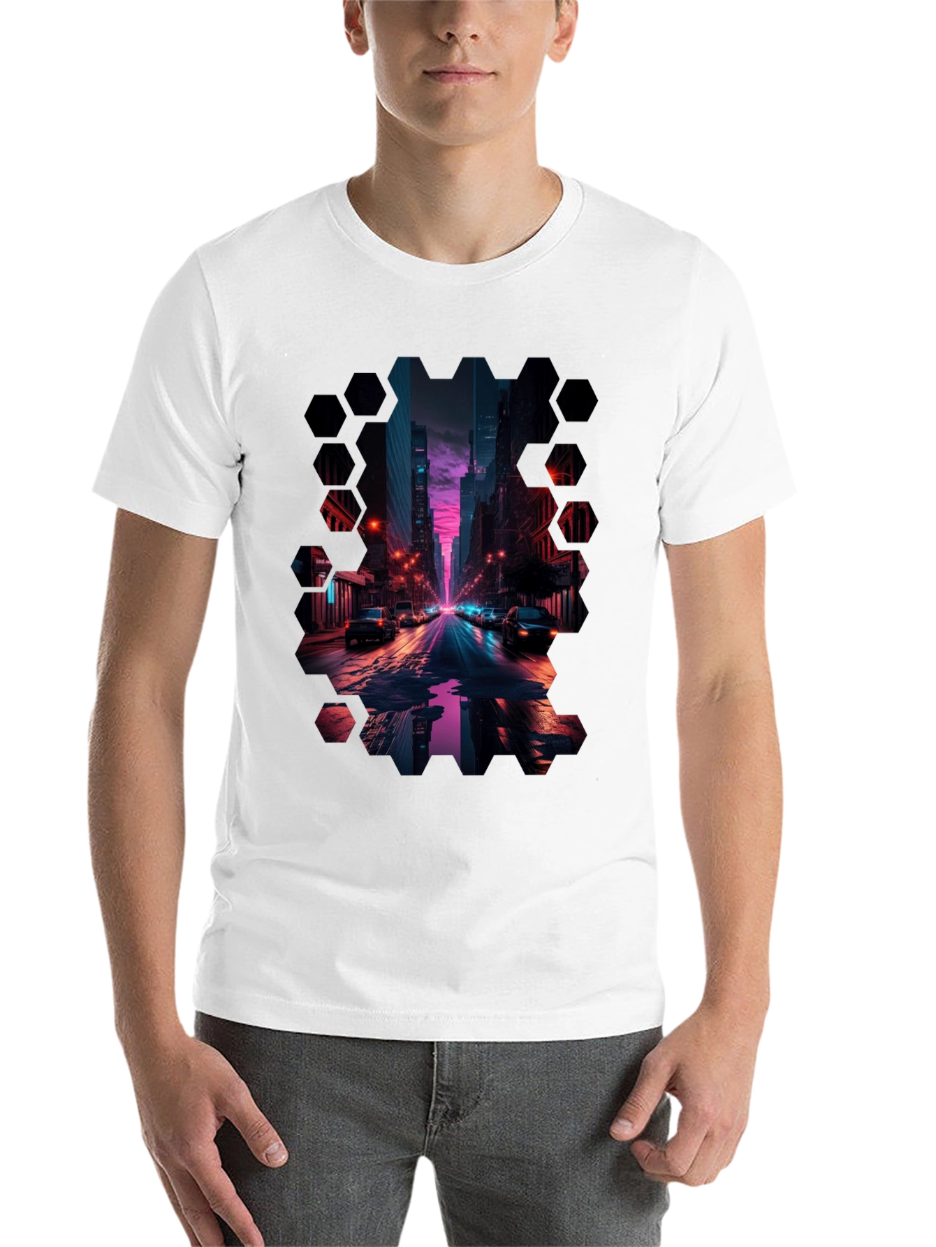 Black Cyberpunk Cityscape T-Shirt view 14