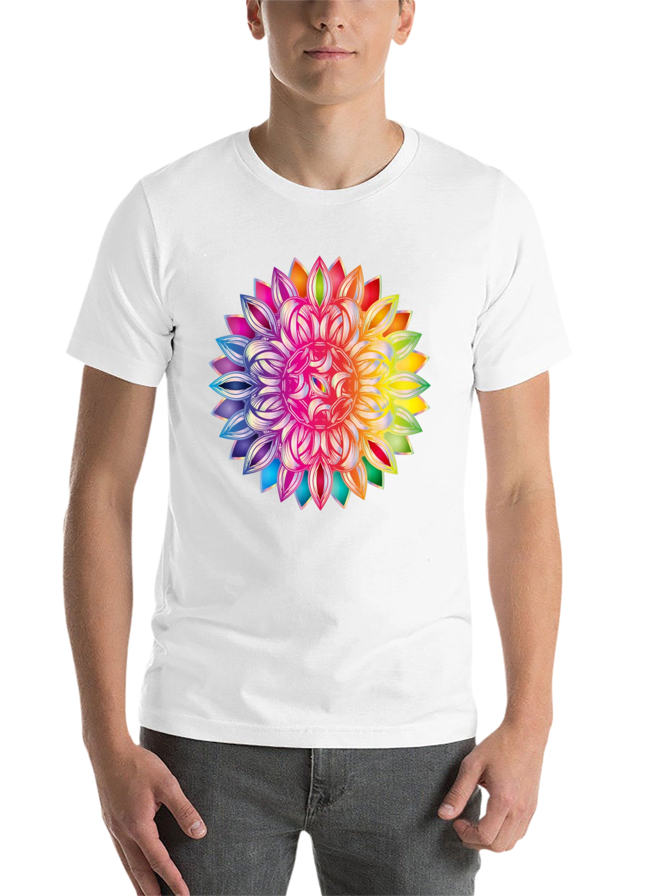 Black Rainbow Mandala Graphic Black T-Shirt view 14