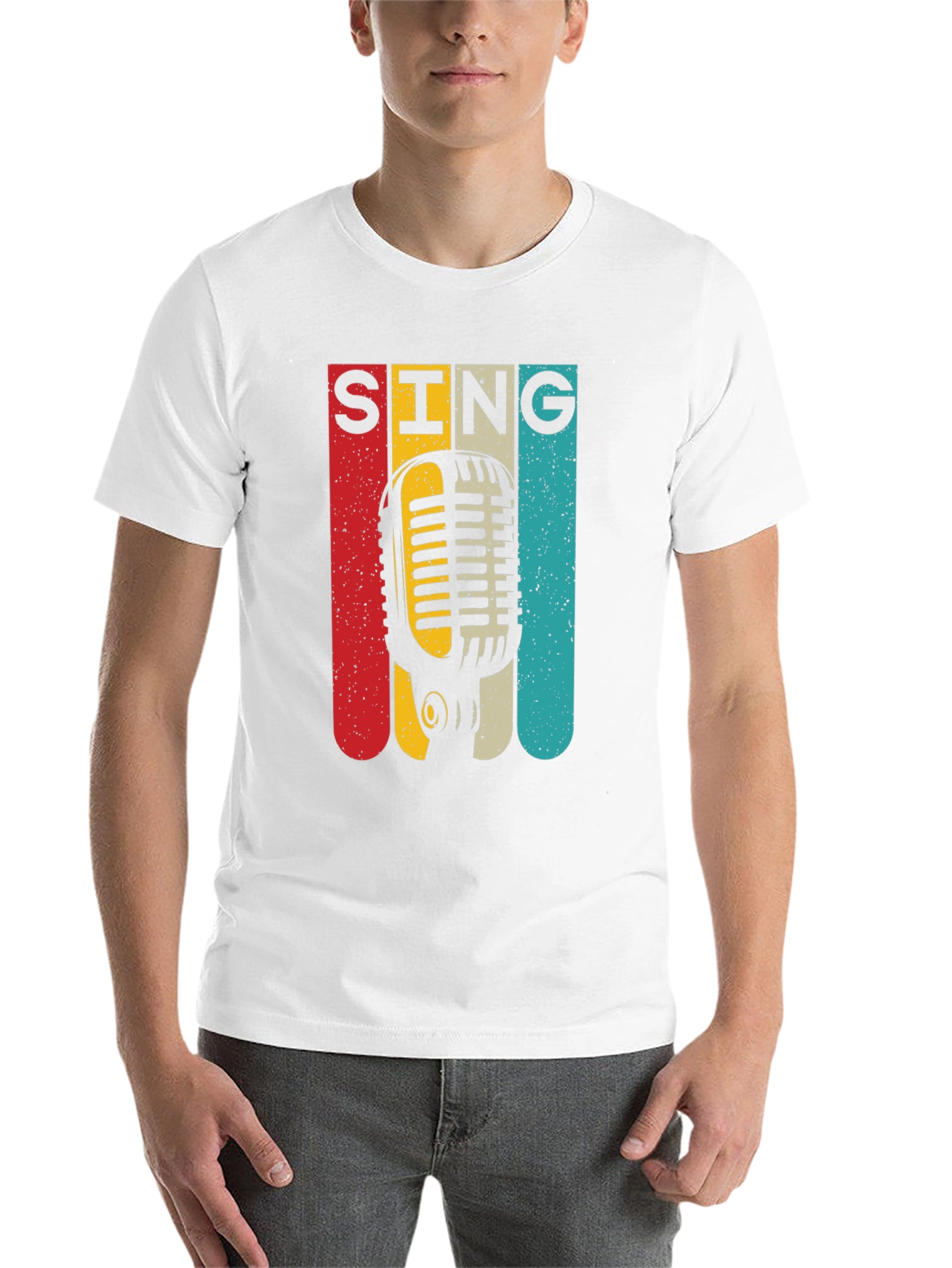 Black Retro Microphone SING Graphic Tee view 14