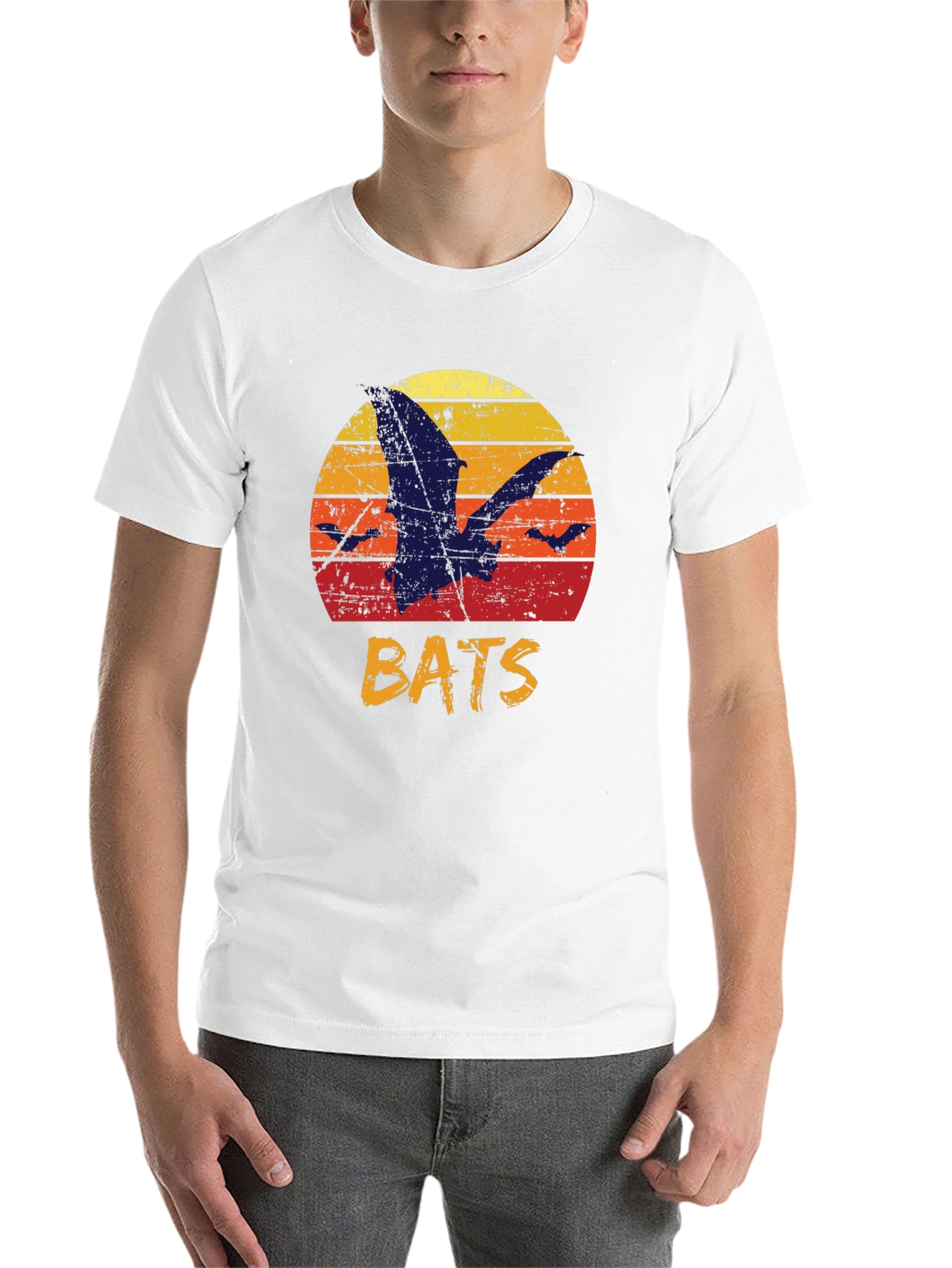 Black Retro Bats Graphic Tee - Vintage Sunset T-Shirt view 14