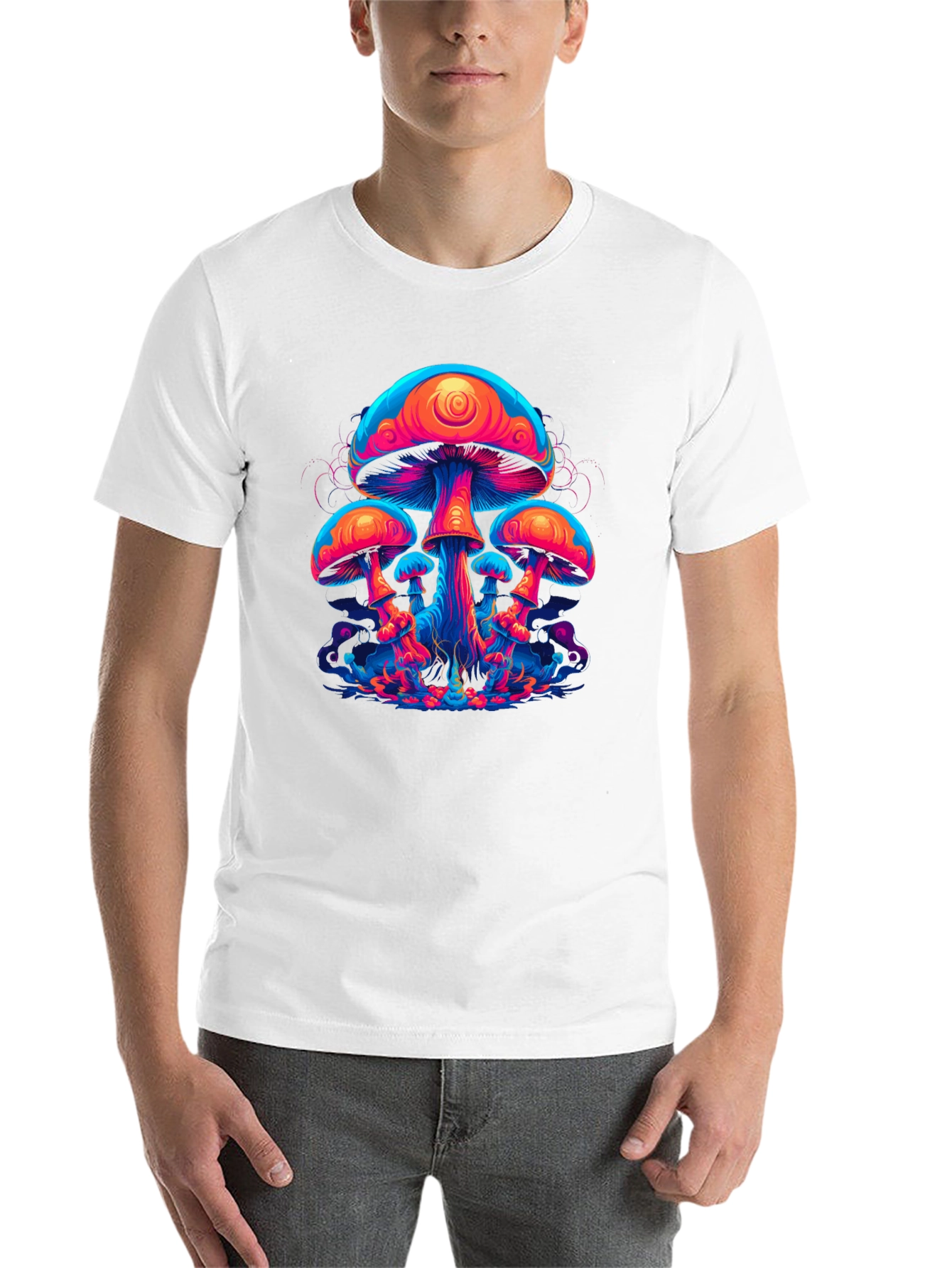 Black Neon Mushroom Graphic Tee - Psychedelic Black T-Shirt view 14