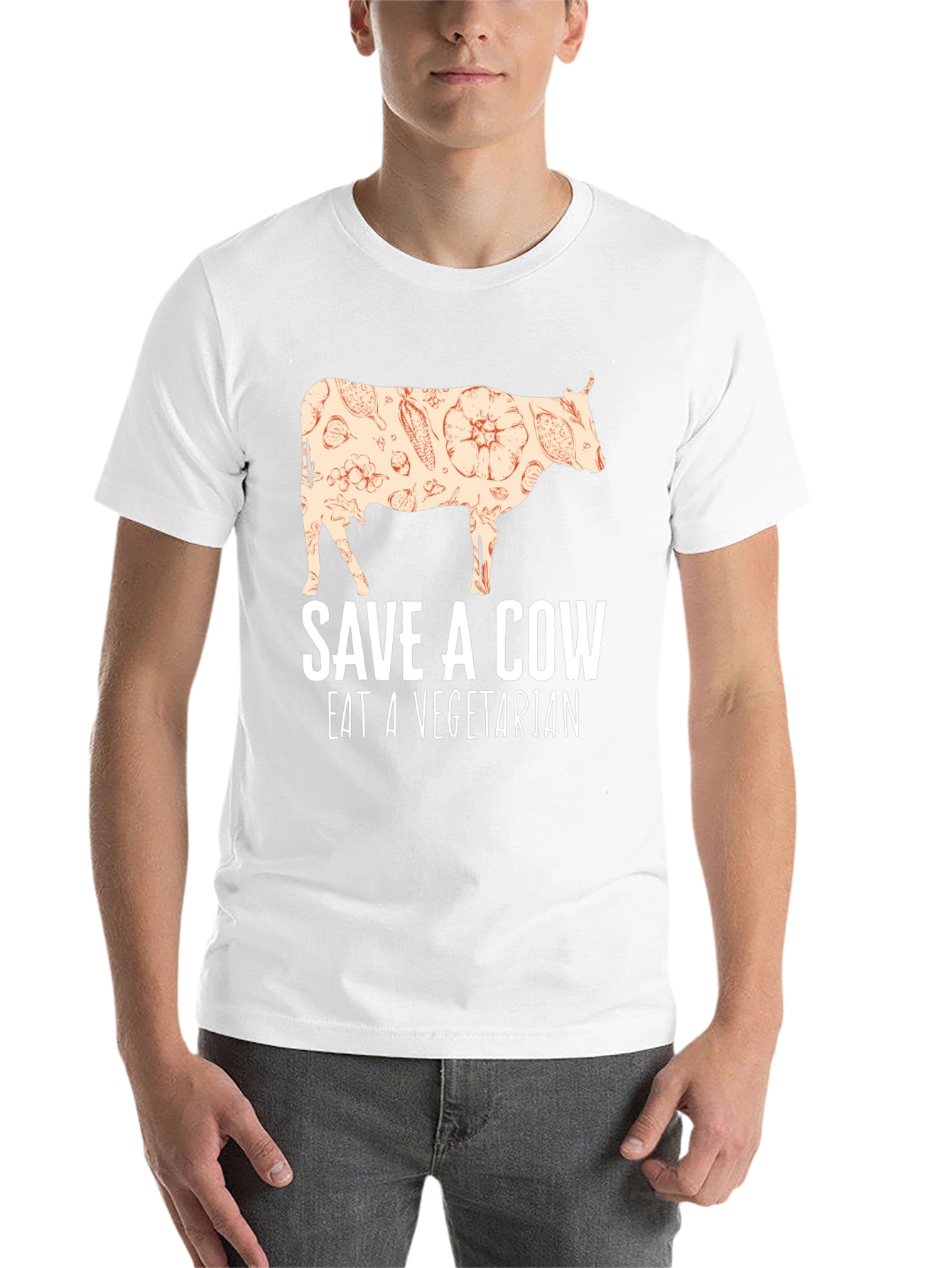 Black Save a Cow Eat a Vegetarian T-Shirt view 14
