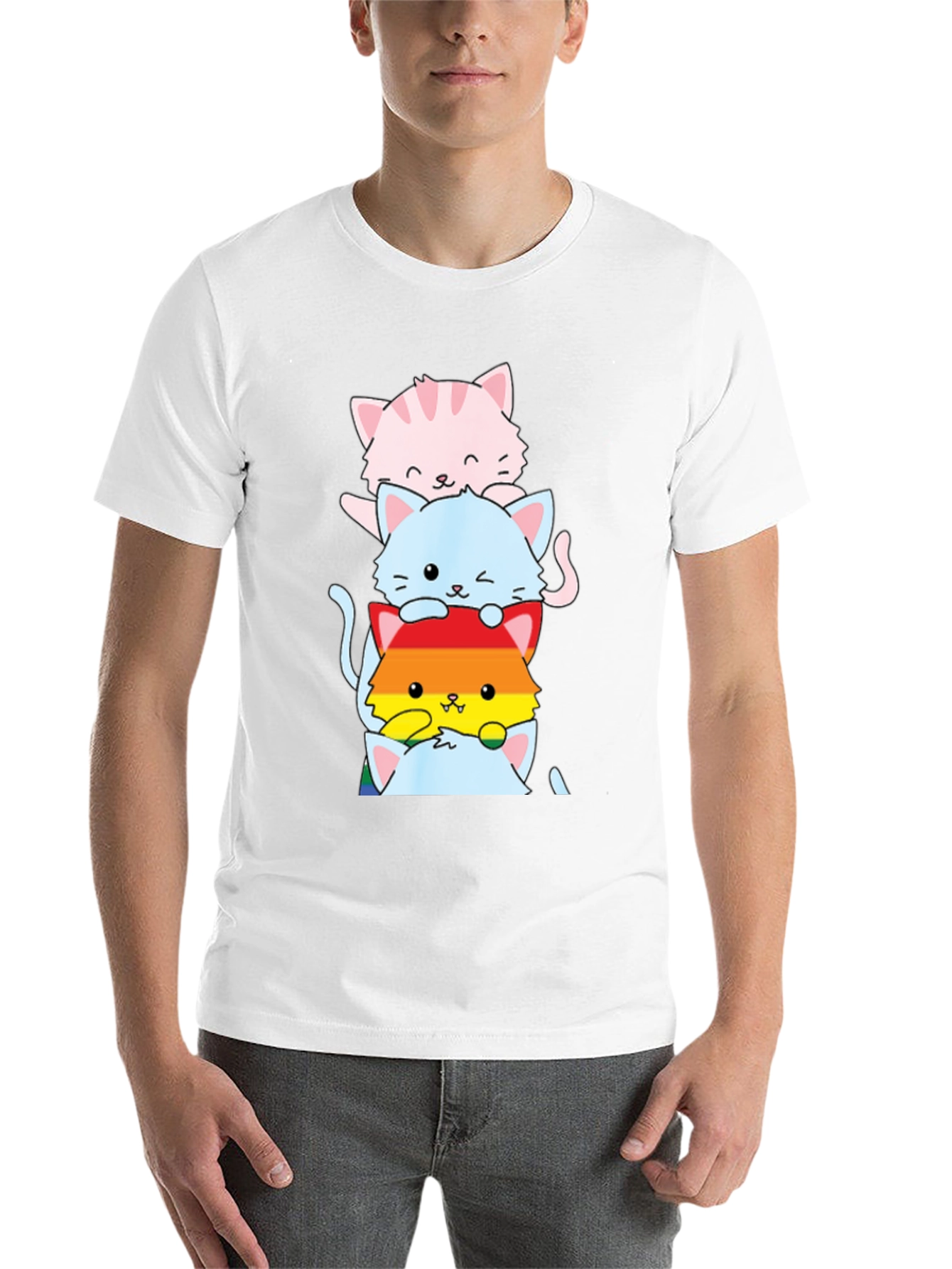 Black Stacked LGBTQ+ Cats T-Shirt view 14