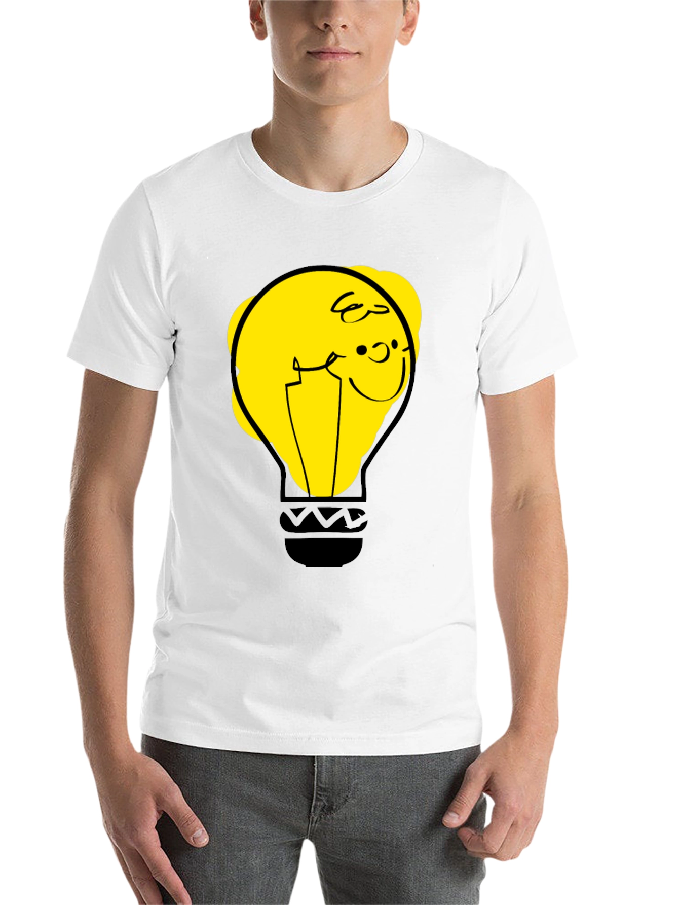 Black Funny Cartoon Light Bulb Graphic Tee view 14
