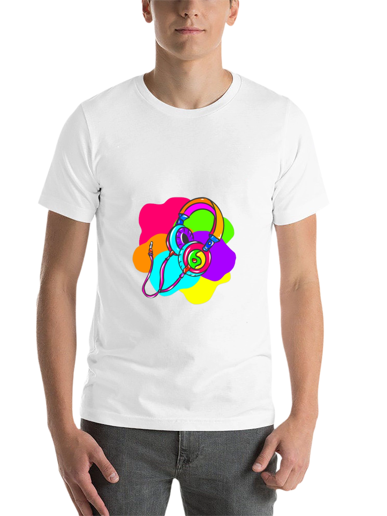 Black Vibrant Headphones Graphic T-Shirt view 14
