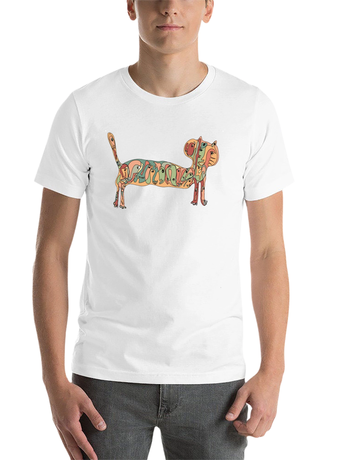 Abstract Cat Faces Graphic Tee - Unique Design - 14