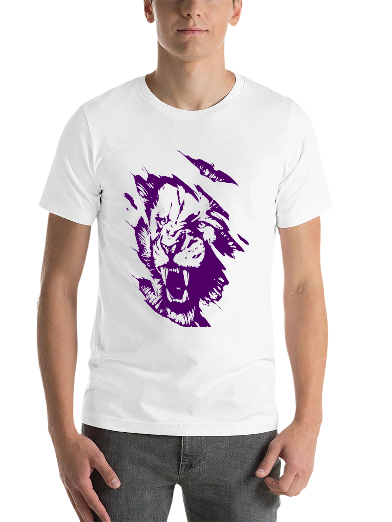 Black Men's Black Graphic Tee - Purple Wolf Design view 14