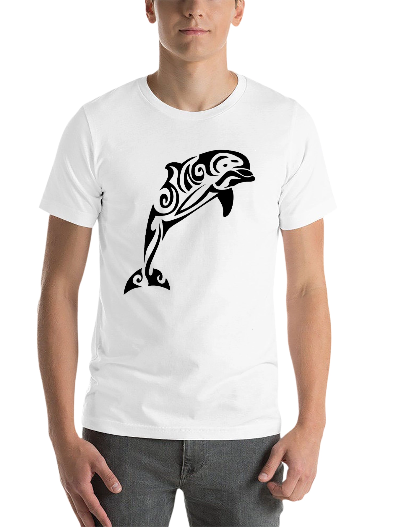 Black Tribal Dolphin Graphic Tee - Black Casual T-Shirt view 14