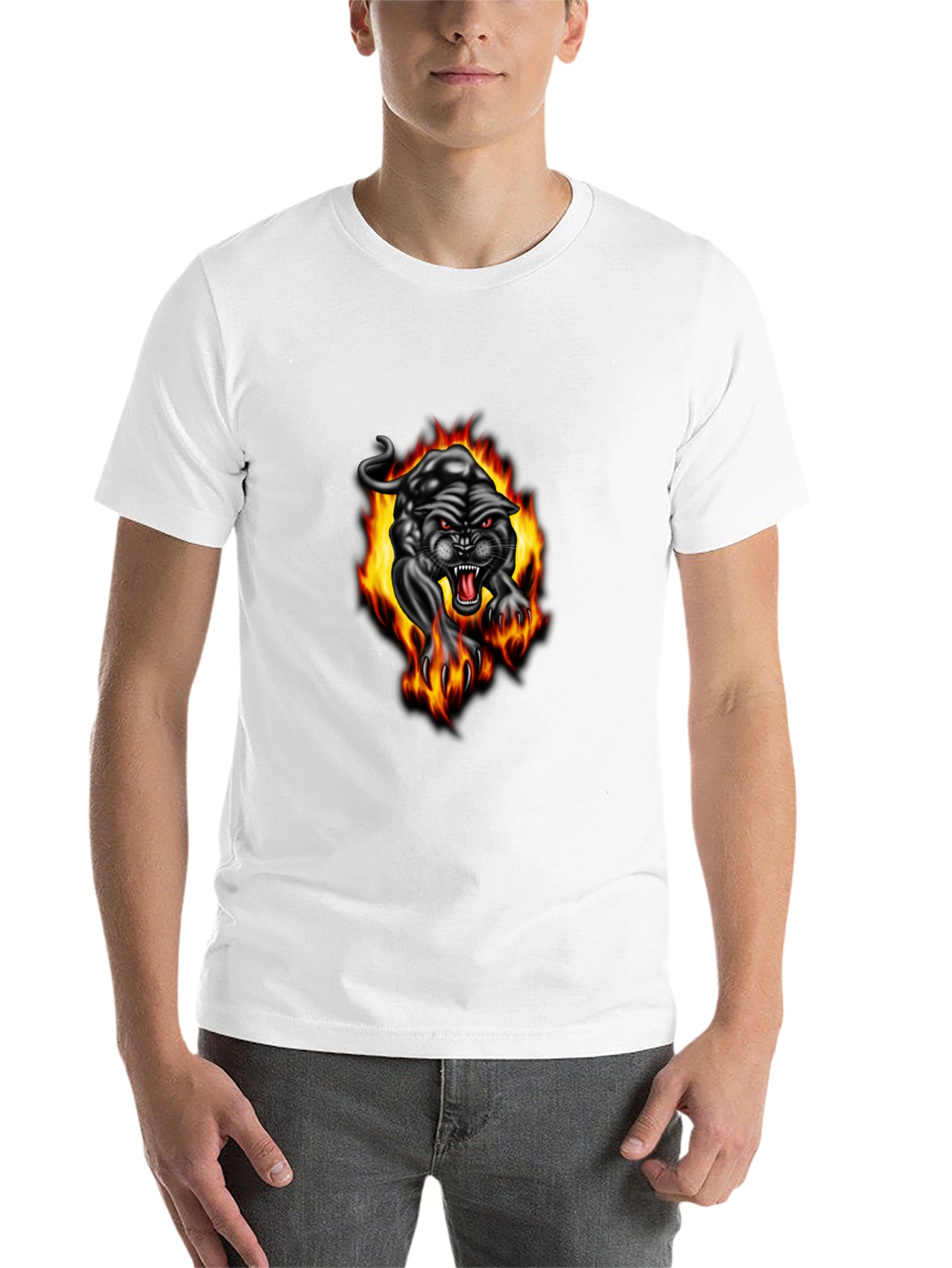Black Fiery Panther Graphic Tee - Black Cotton T-Shirt view 14