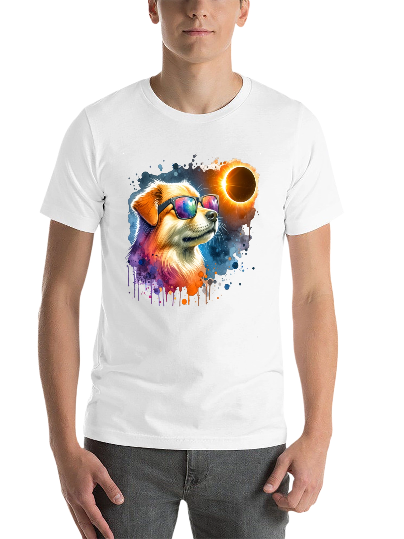 Black Cool Dog Eclipse T-Shirt - Unisex Graphic Tee view 14