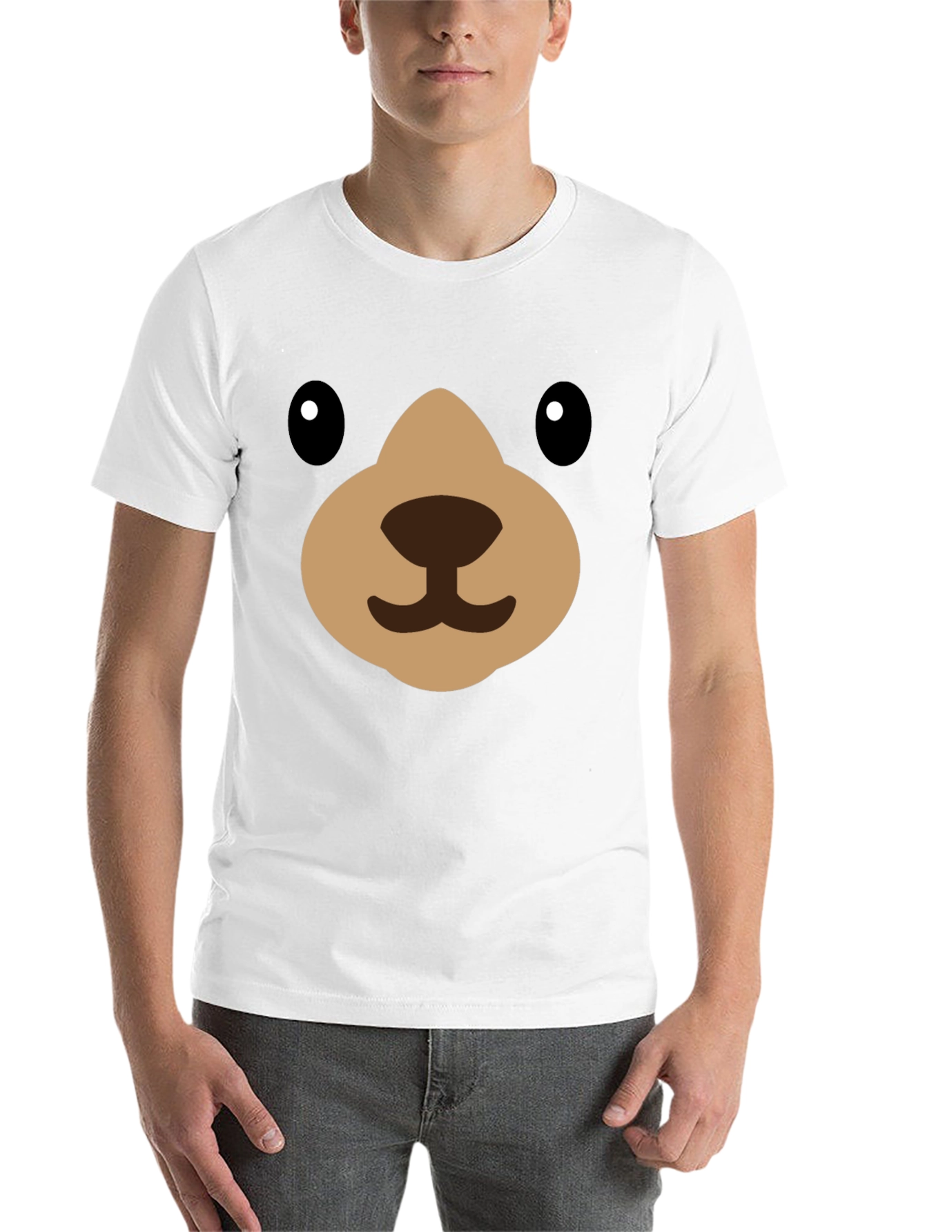 Black Cute Cartoon Bear Face Black T-Shirt view 14