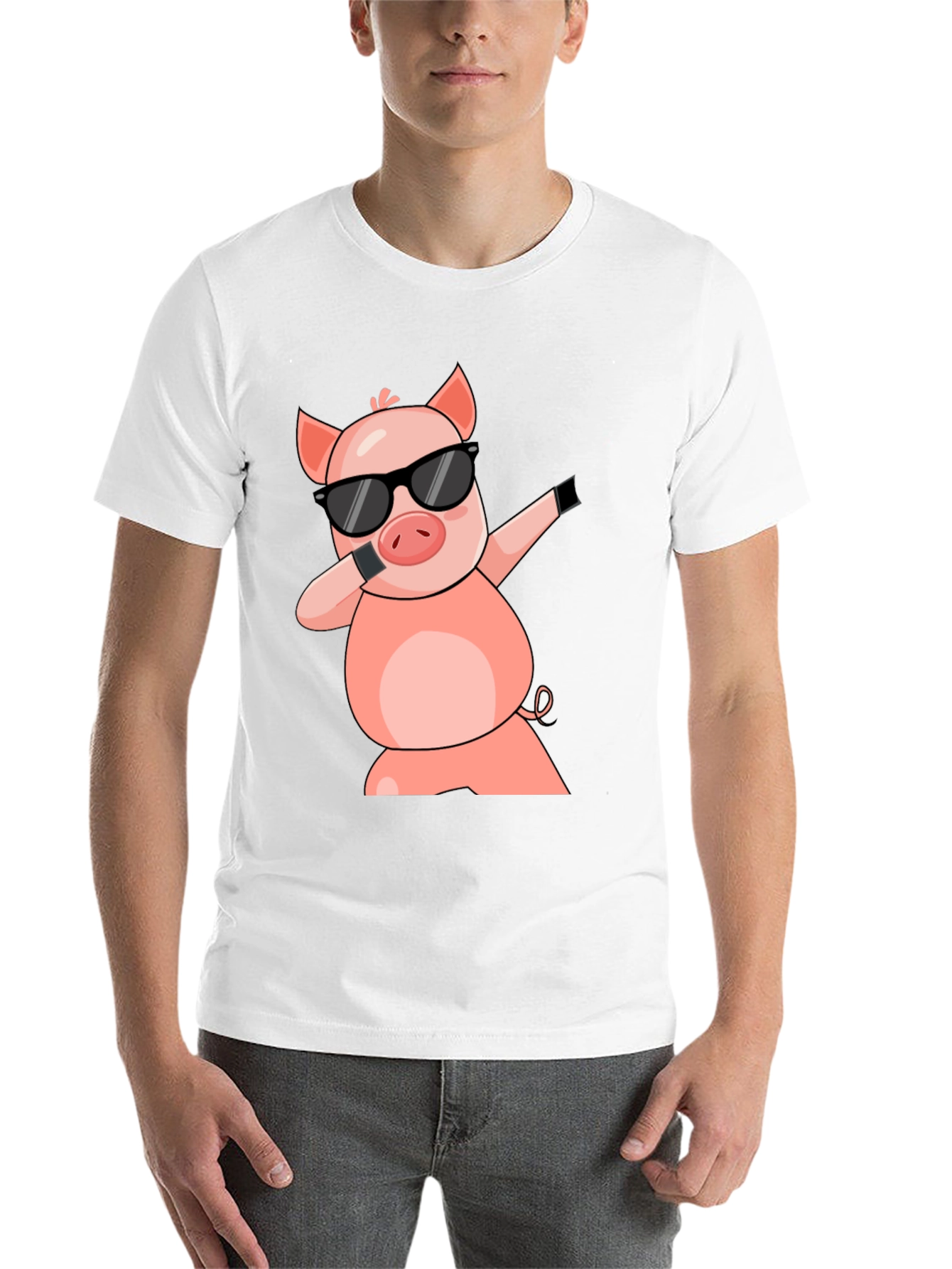 Black Dabbing Pig T-Shirt - Cool Cartoon Graphic Tee view 14