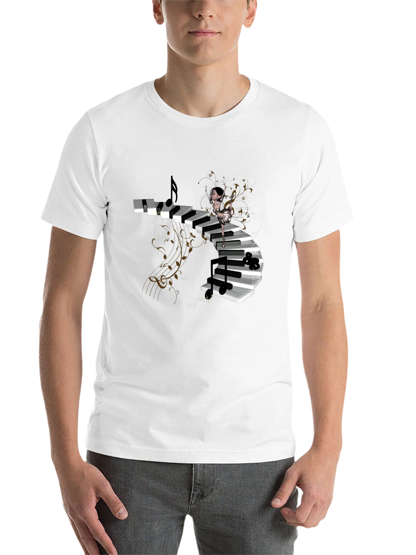 Black Piano Stairway Ballerina Black T-Shirt view 14