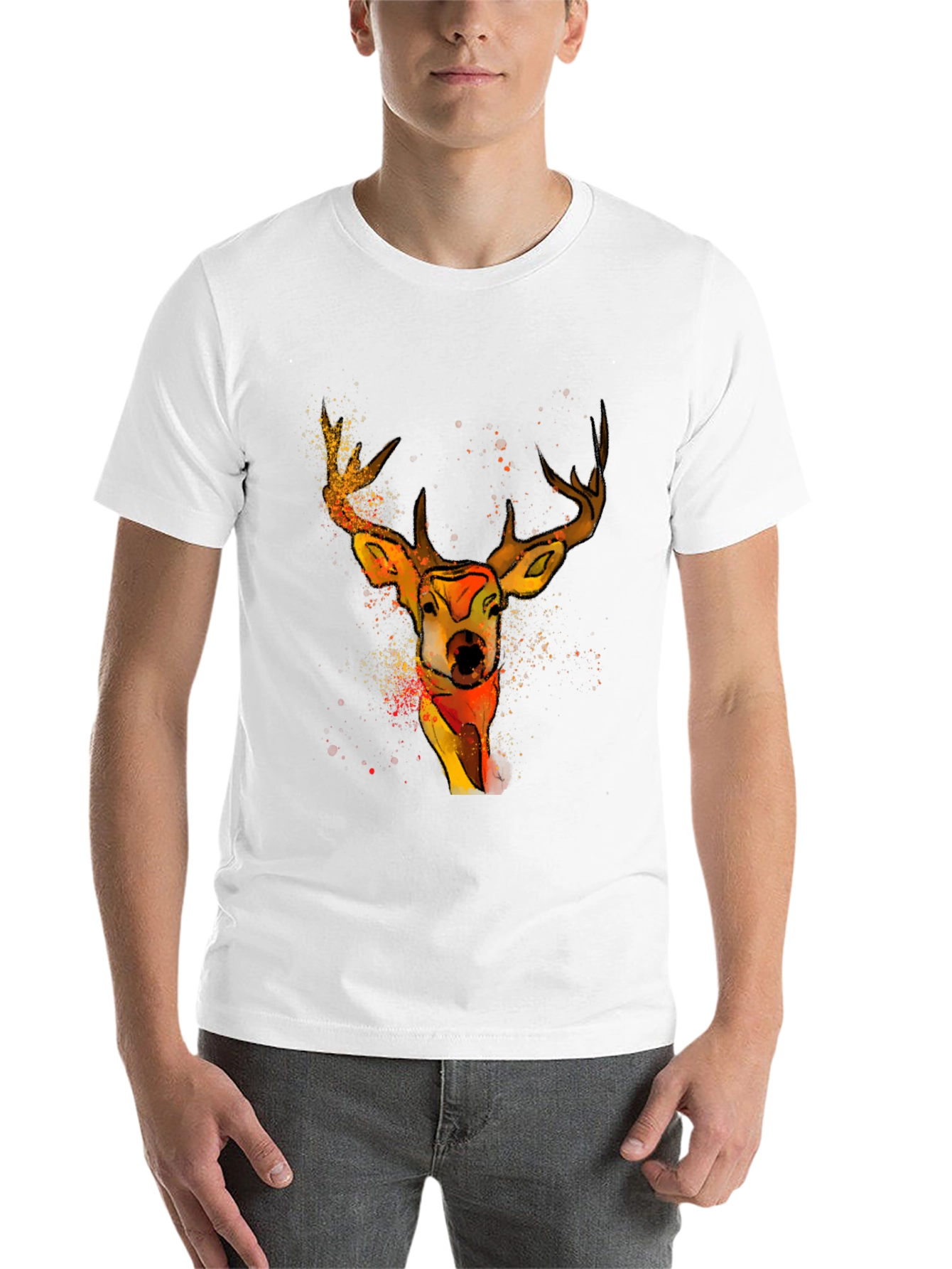 Black Watercolor Deer Graphic T-Shirt - Unique Animal Tee view 14