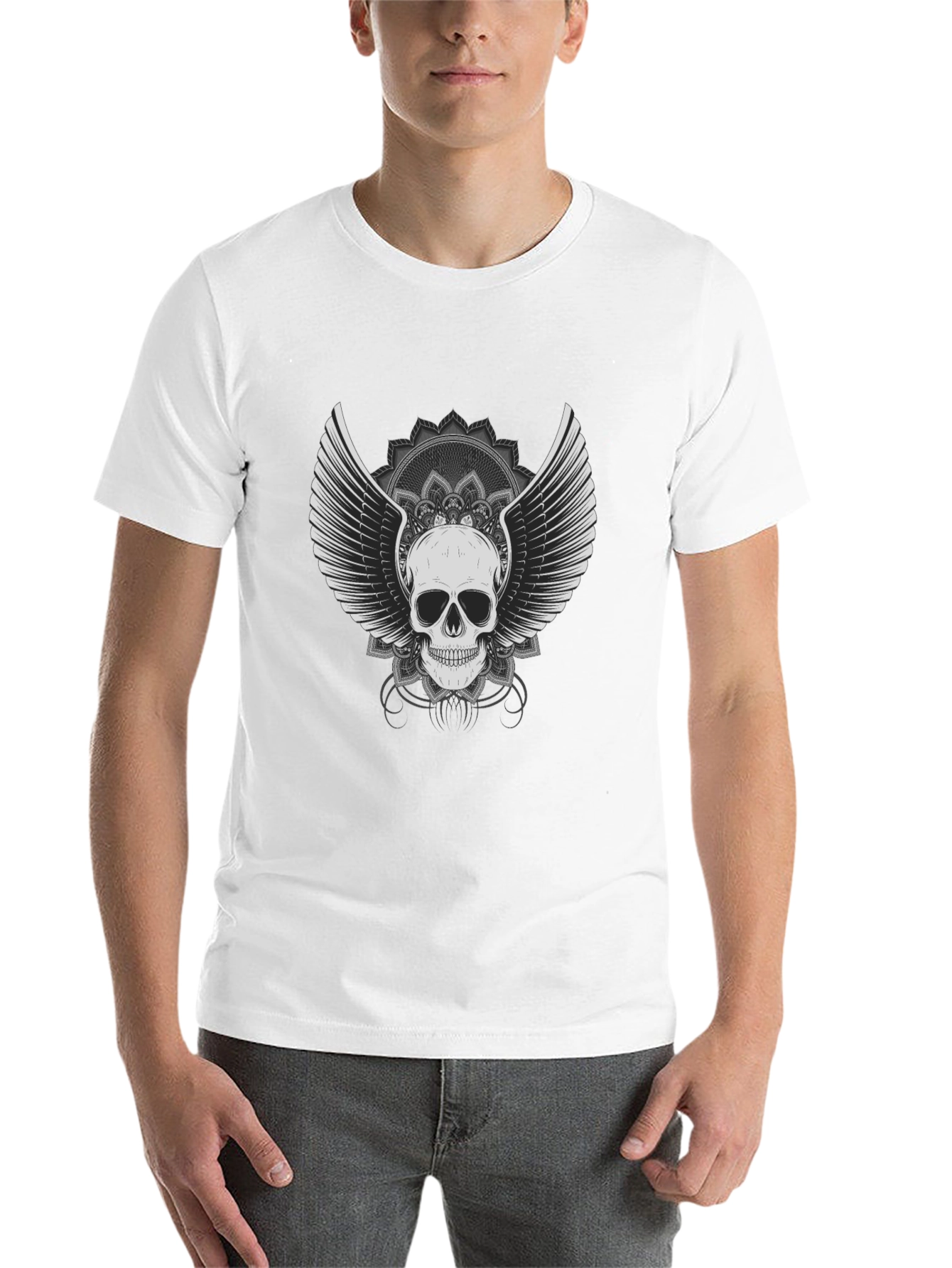 Black Skull Winged T-Shirt - Mens Black Graphic Tee view 14
