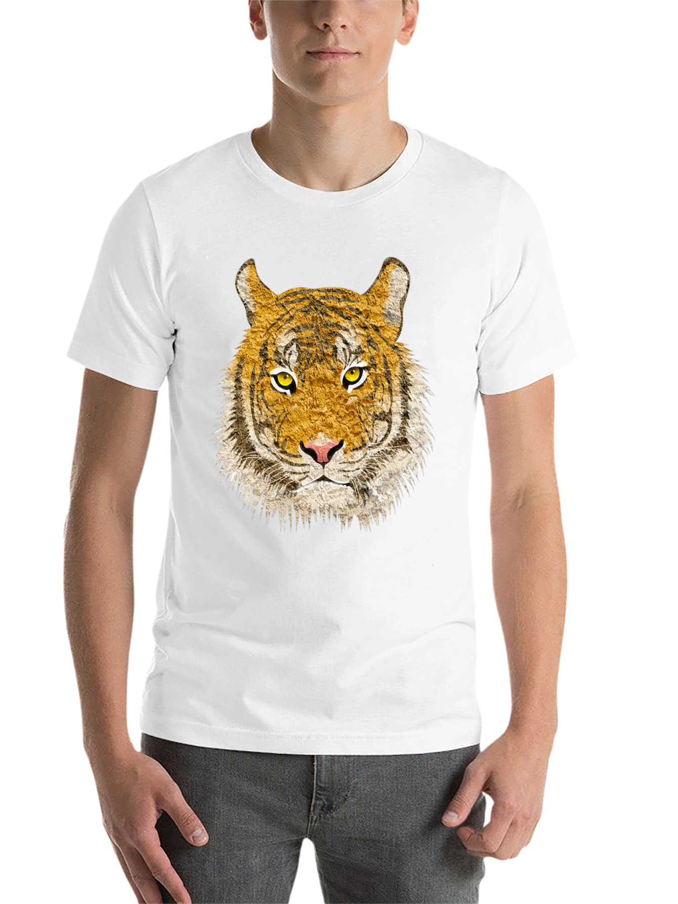 Black Tiger Face Graphic Print Black T-Shirt view 14