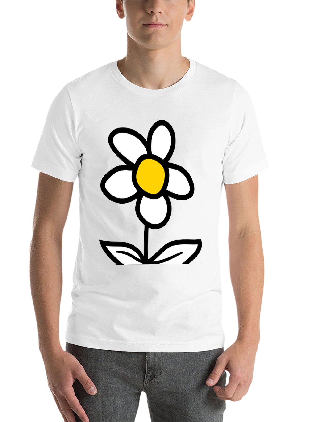 Black Daisy Flower Graphic Tee - Black Cotton T-Shirt view 14