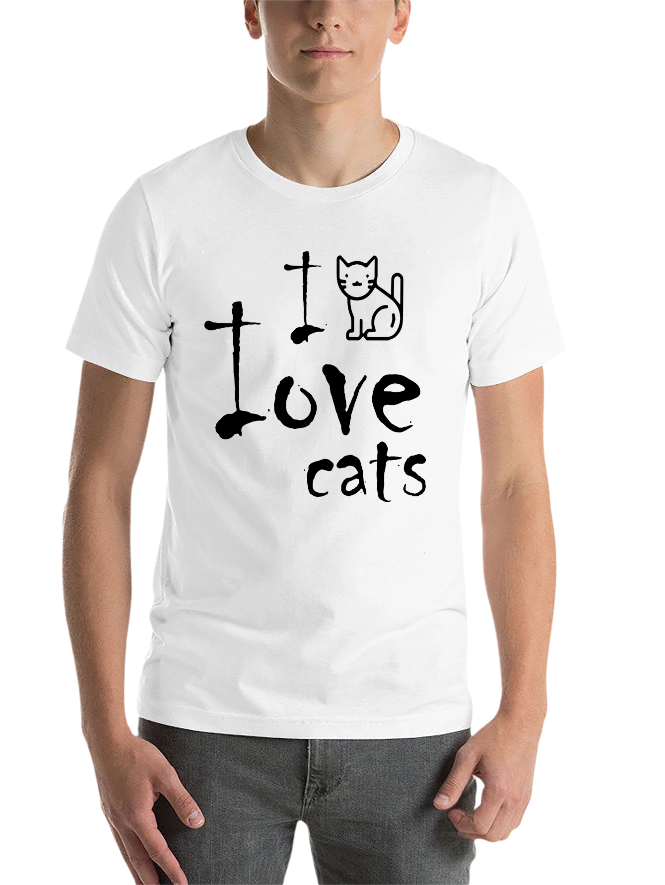 Black I Love Cats T-Shirt - Black Crew Neck view 14