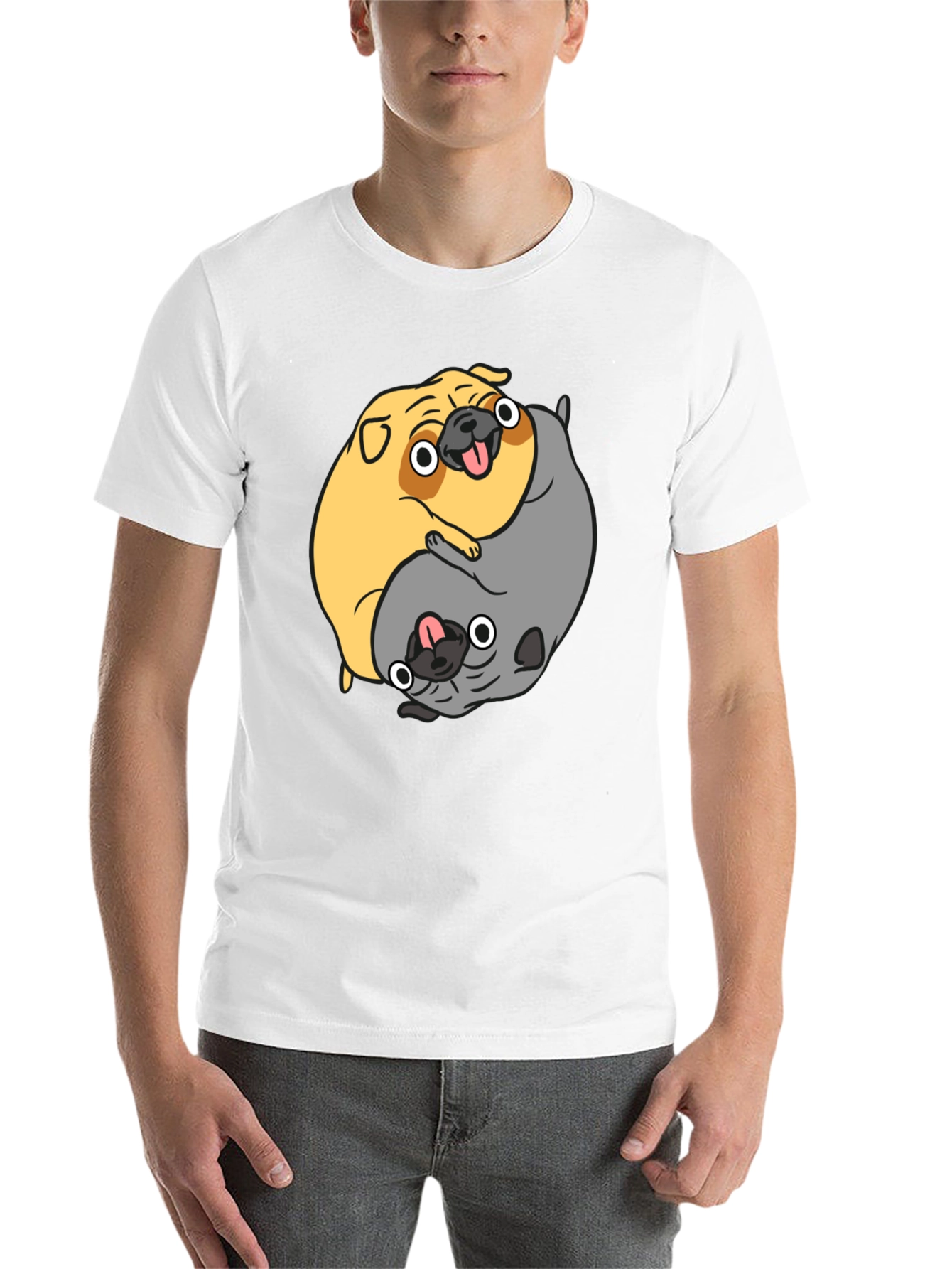 Black Yin Yang Pugs Graphic T-Shirt view 14
