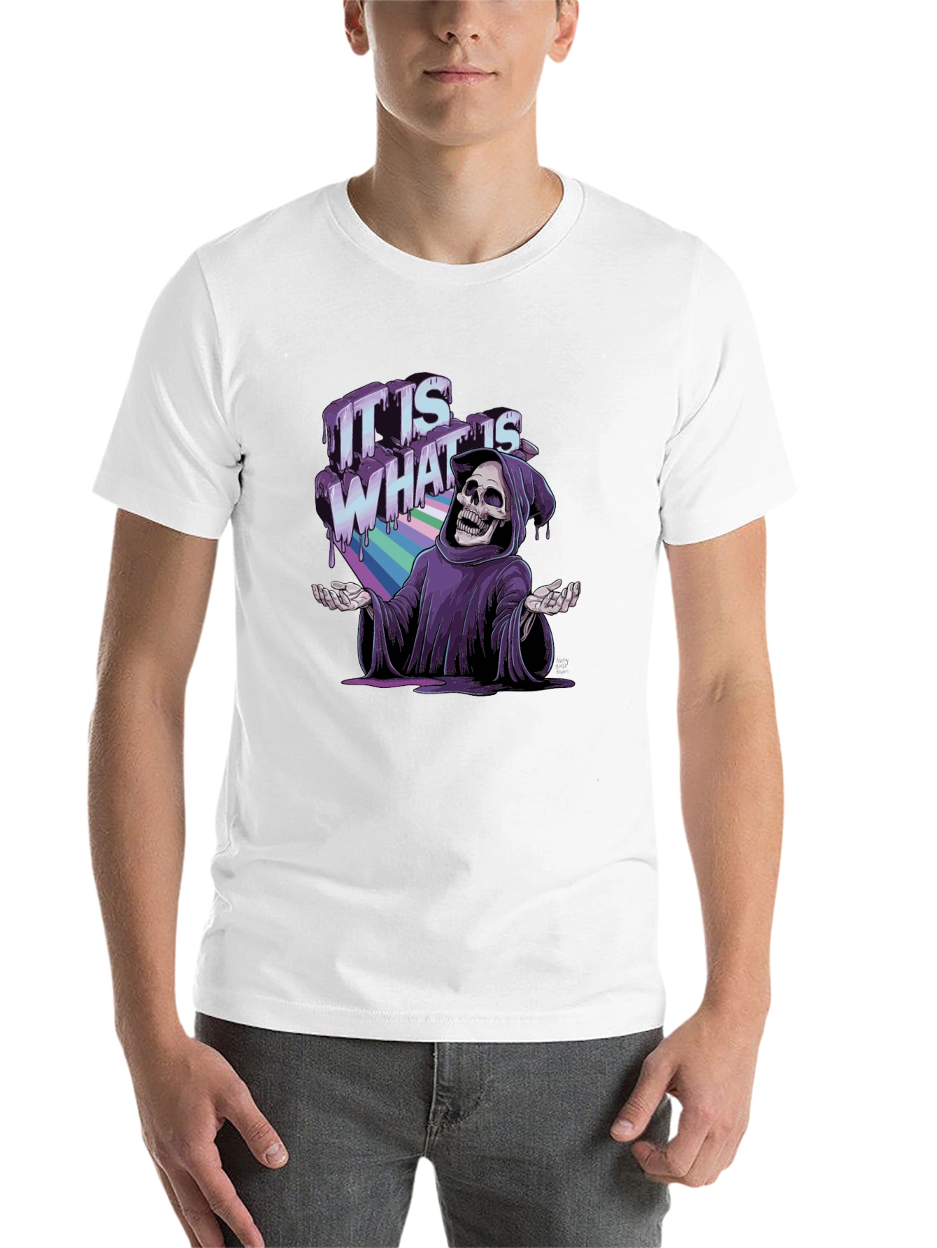 Black Grim Reaper Rainbow Drip T-Shirt - "It Is What It Is" view 14