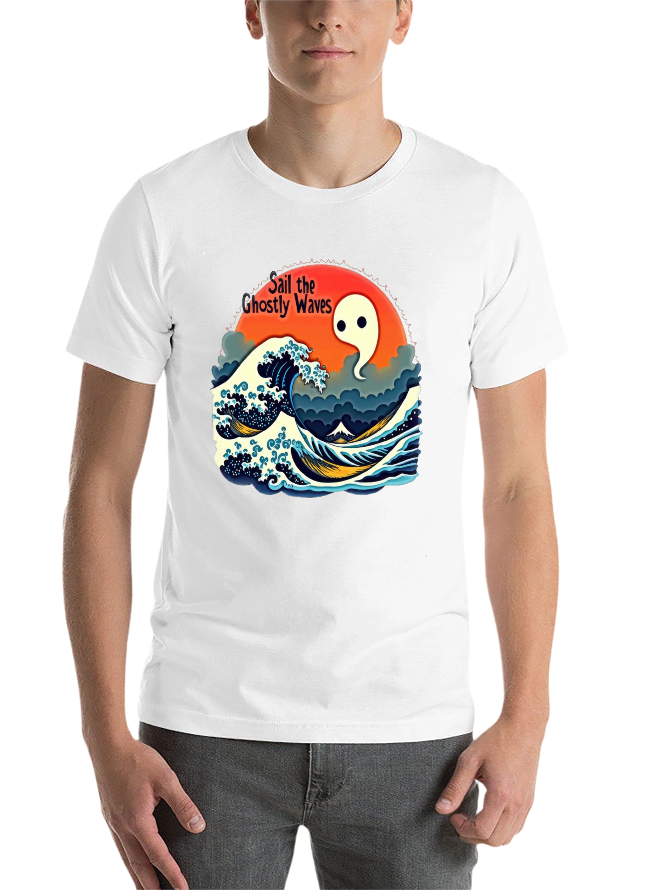 Black Ghostly Waves Graphic T-Shirt - Unisex view 14
