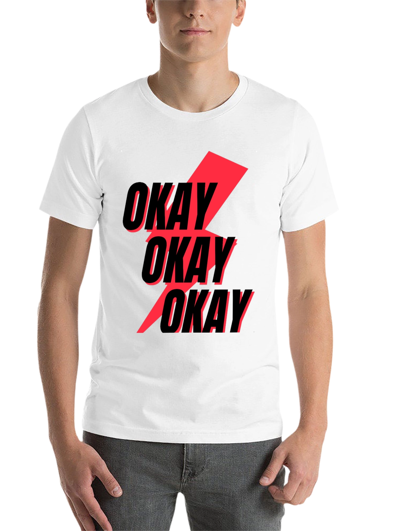 Black Okay Graphic T-Shirt - Bold Red Lightning Bolt Design view 14