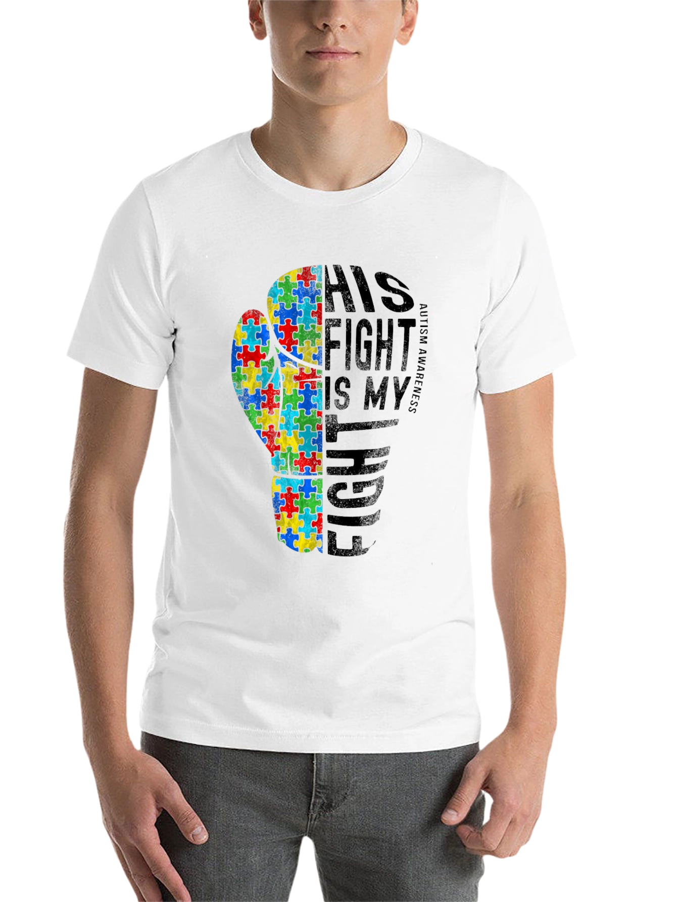 Black Autism Awareness Fight T-Shirt view 14