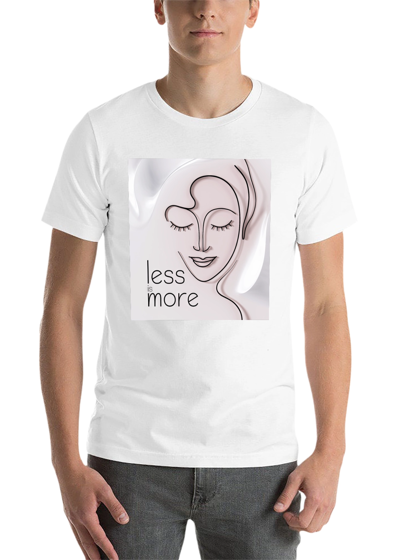 Black Minimalist Face Line Art T-Shirt - Less is More view 14