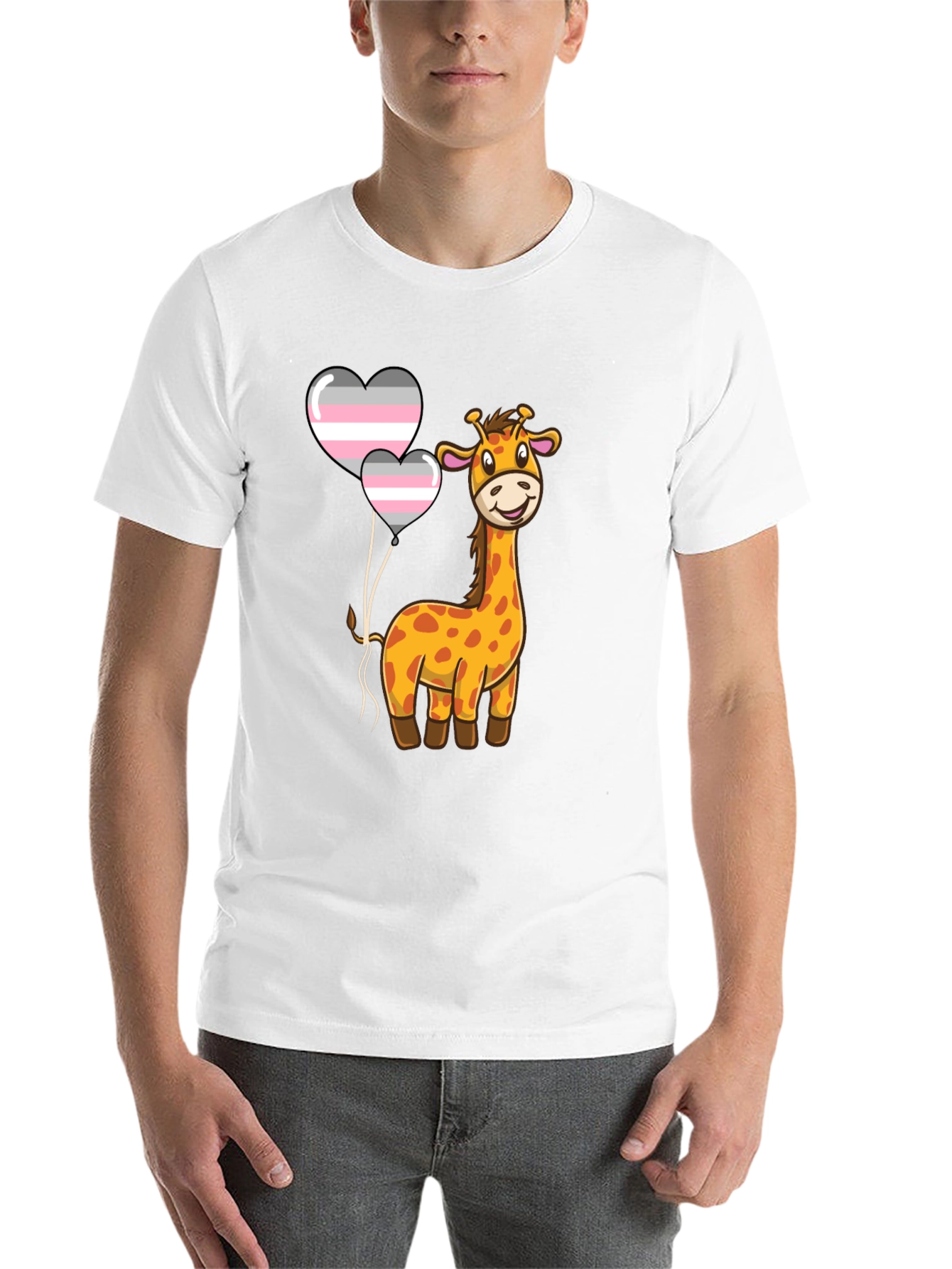 Black Giraffe with Demigender Pride Balloons T-Shirt view 14