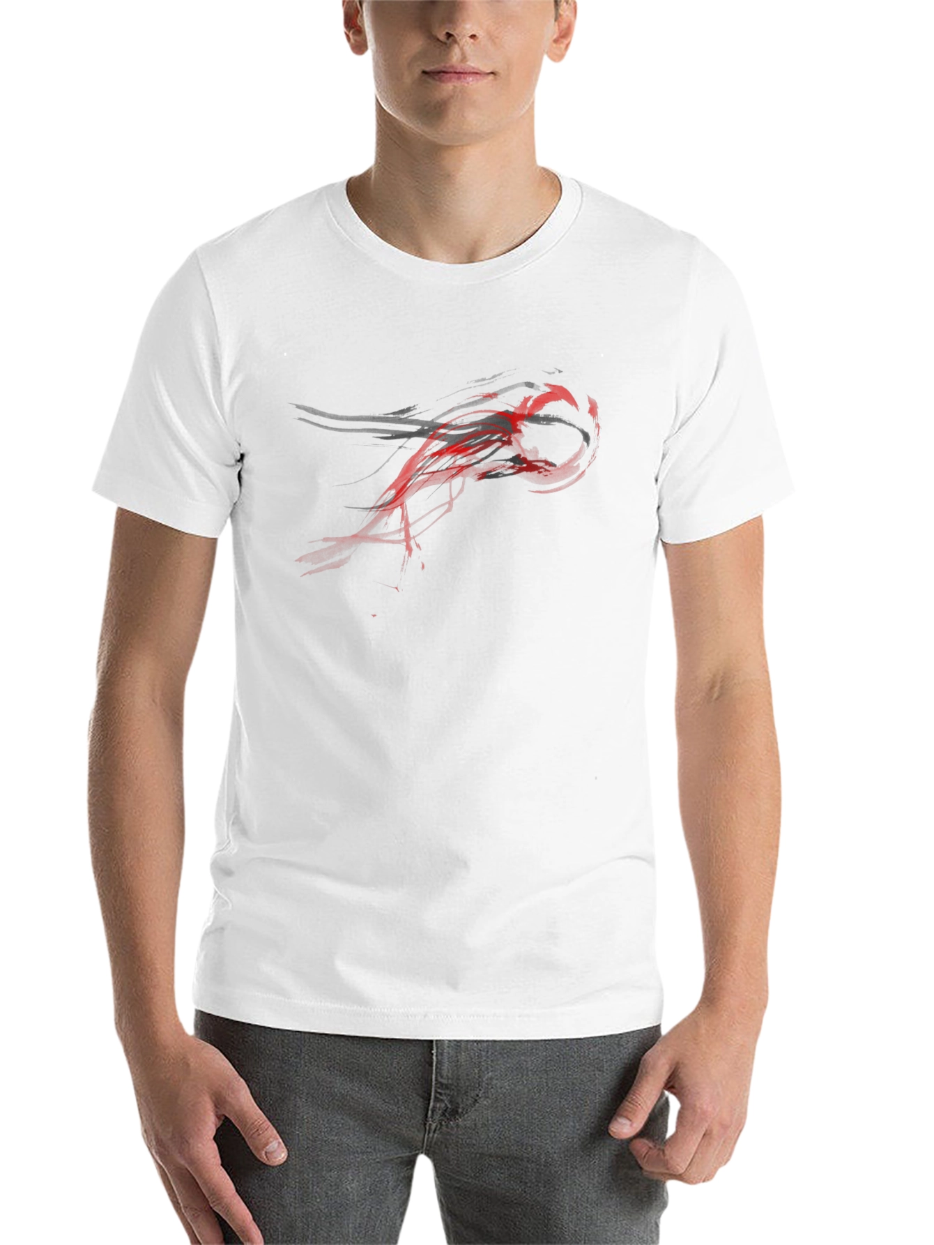 Black Men's Black T-Shirt with Abstract Red Graphic Design view 14