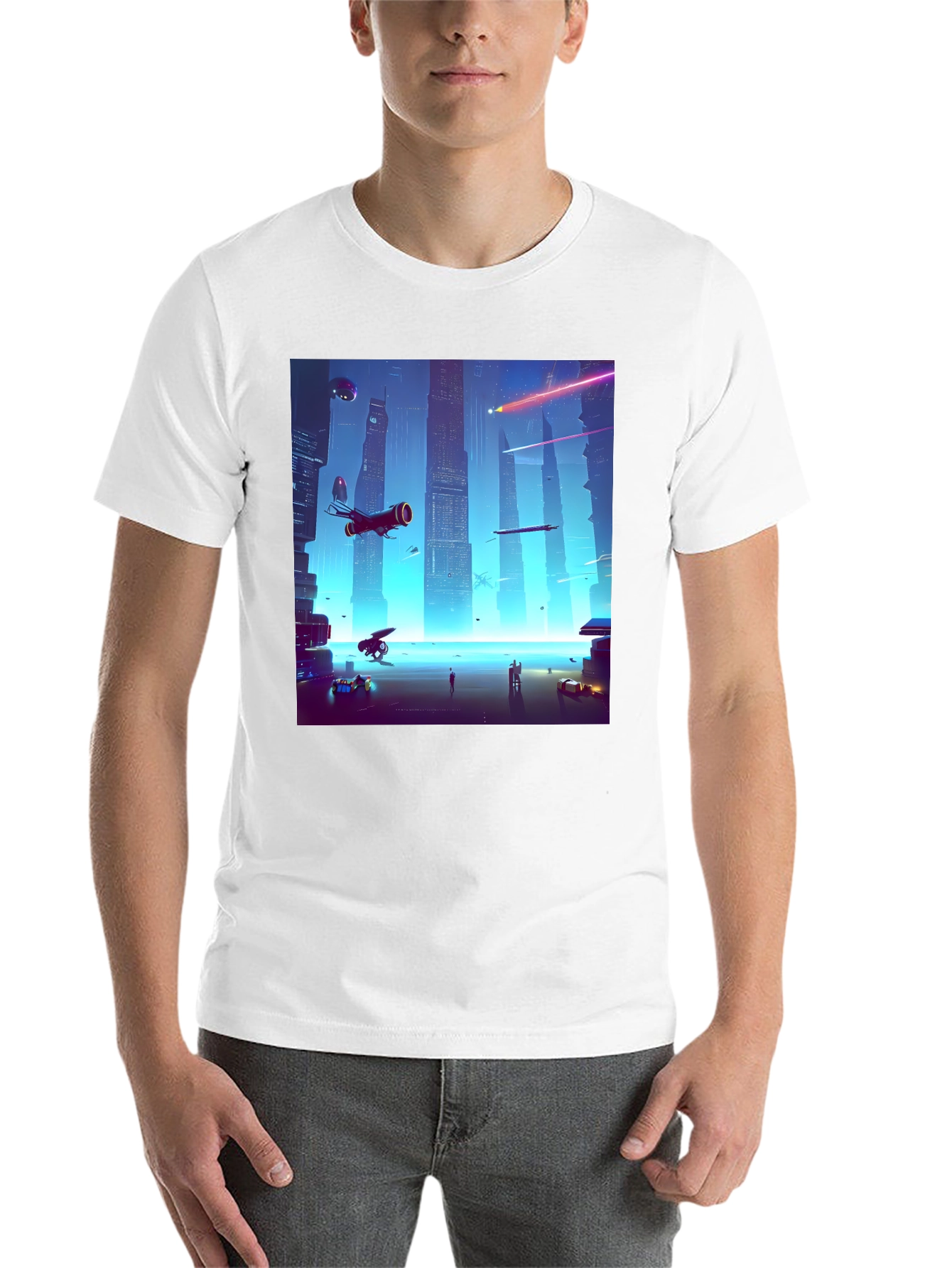 Black Sci-Fi Cityscape Black T-Shirt view 14