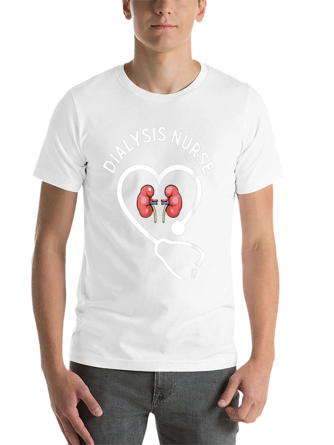 Black Dialysis Nurse Heart Stethoscope Graphic T-Shirt view 14
