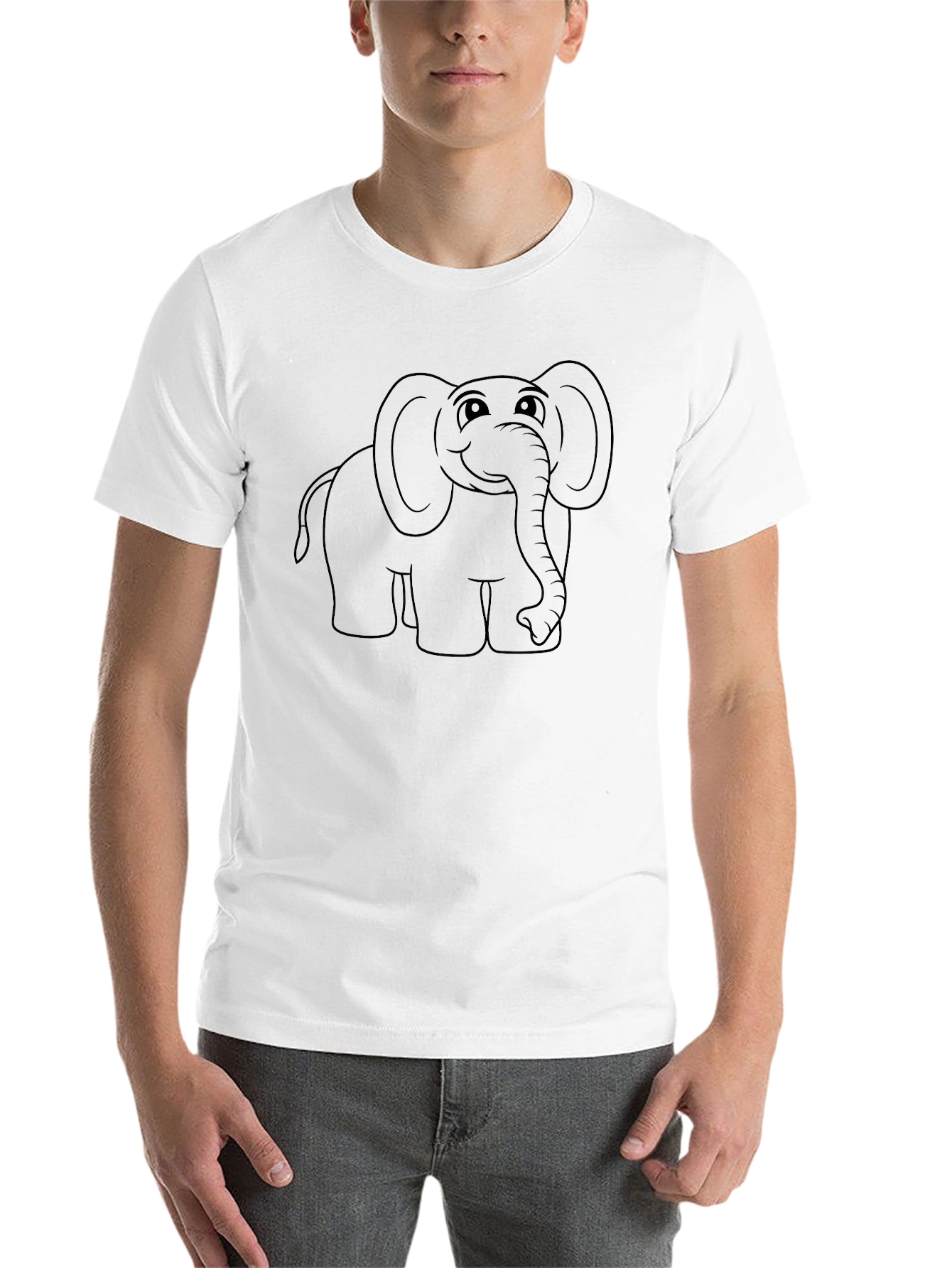 Black Cute Elephant Outline Black T-Shirt view 14