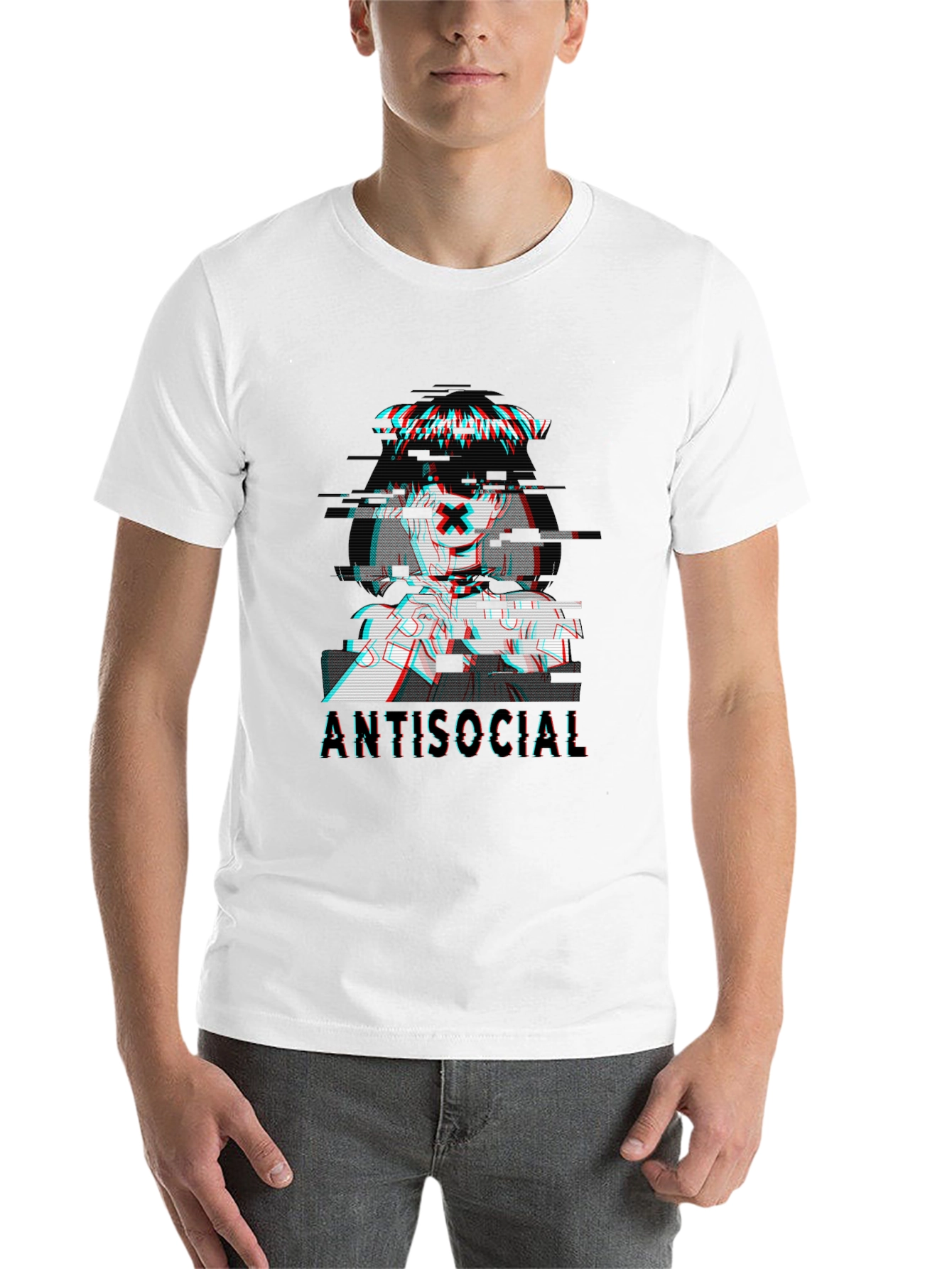 Black Antisocial Glitch Anime T-Shirt - Black view 14