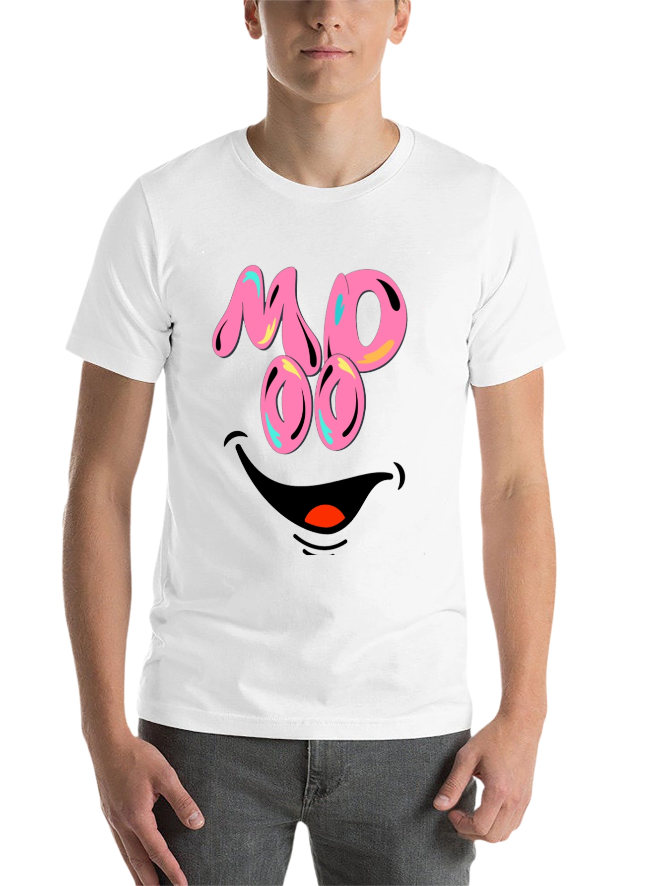 Black Funny MOOO Face Graphic T-Shirt view 14