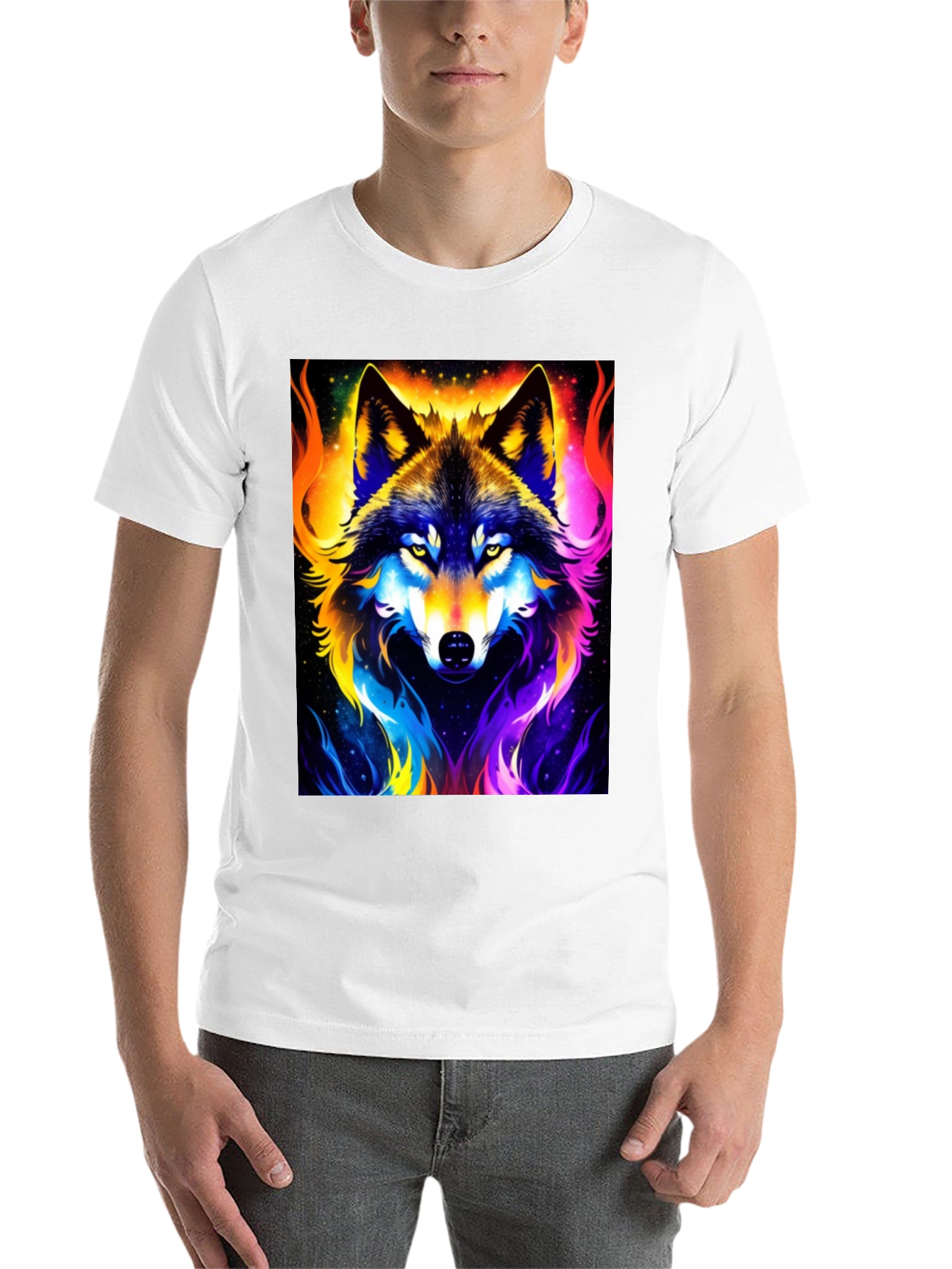 Black Vibrant Wolf Graphic Black T-Shirt view 14