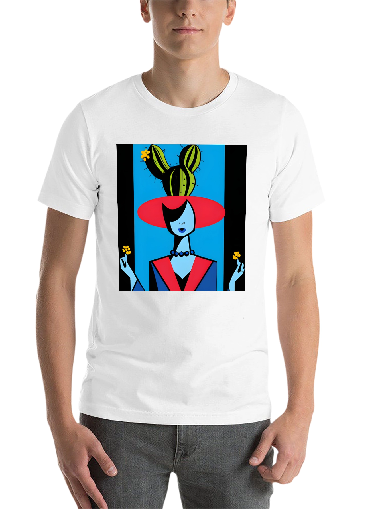 Black Abstract Cactus Woman Graphic Tee view 14