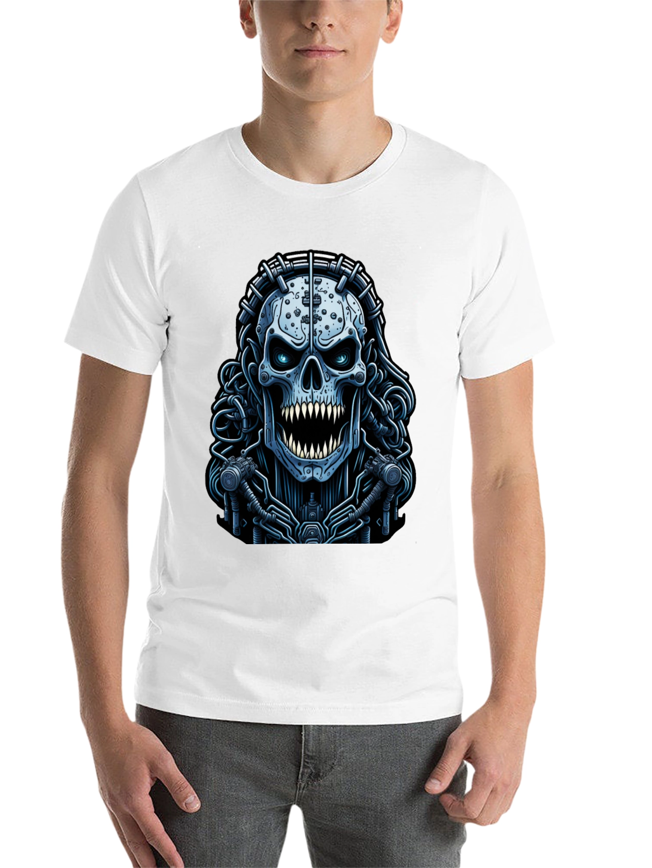 Black Cyberpunk Skull Graphic Tee - Unique Dark Apparel view 14