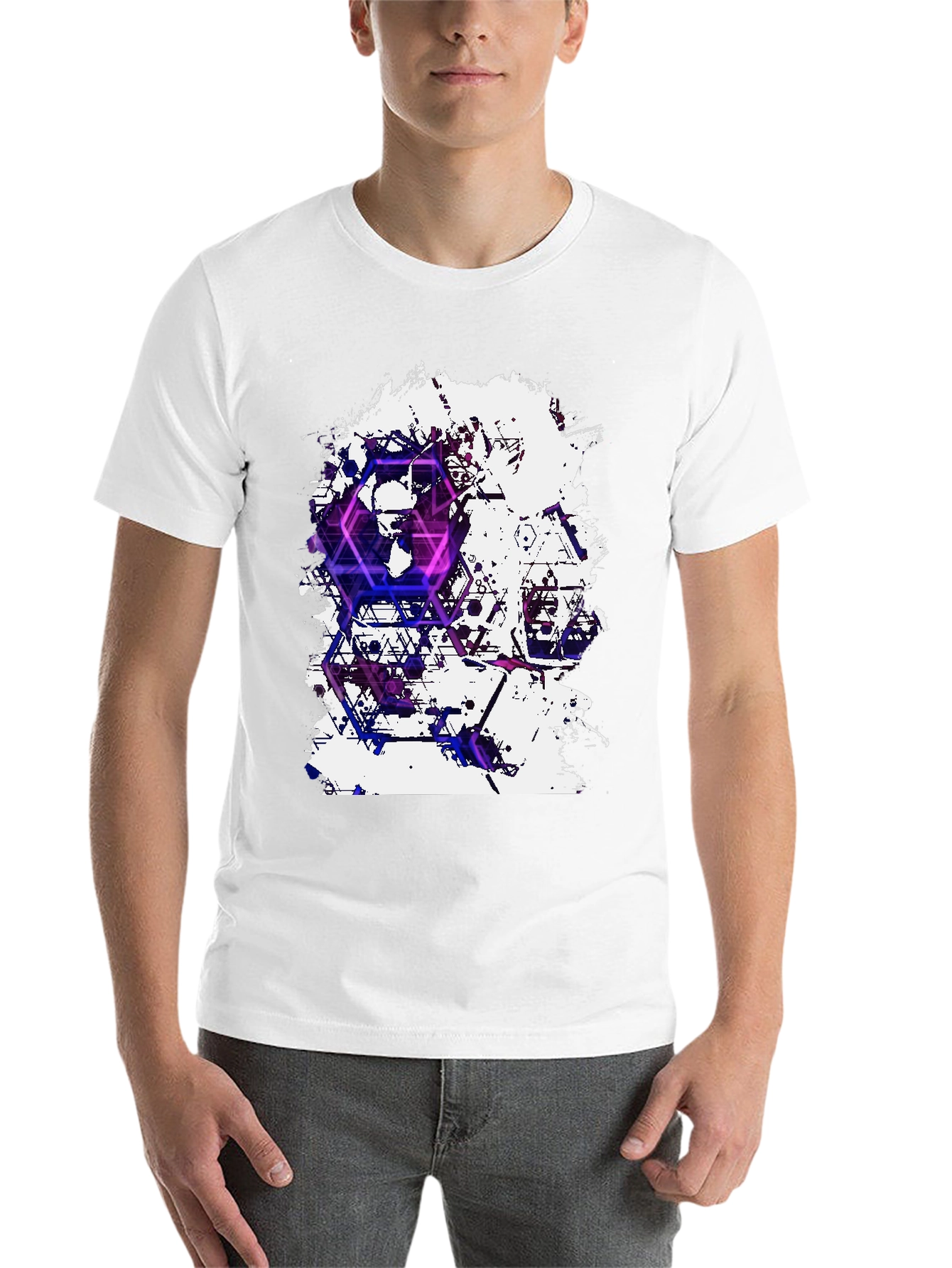 Black Geometric Skull T-Shirt - Artistic Graphic Tee view 14