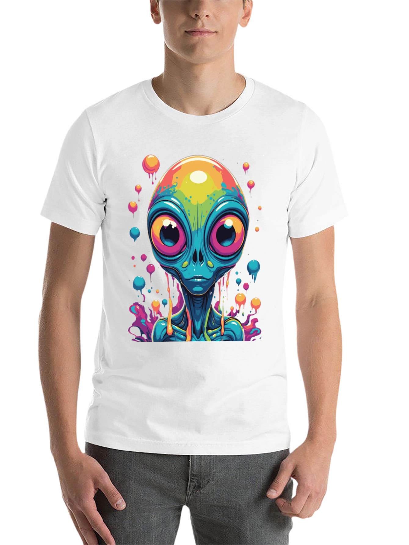 Black Psychedelic Alien Graphic Tee - Black Cotton T-Shirt view 14