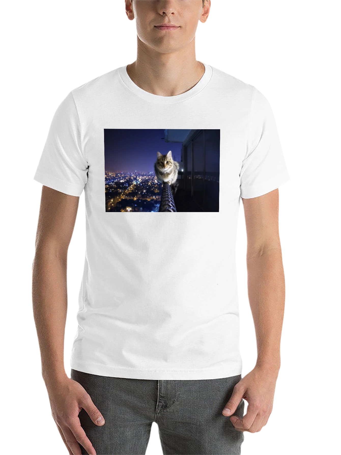 Black Cat on City View T-Shirt view 14