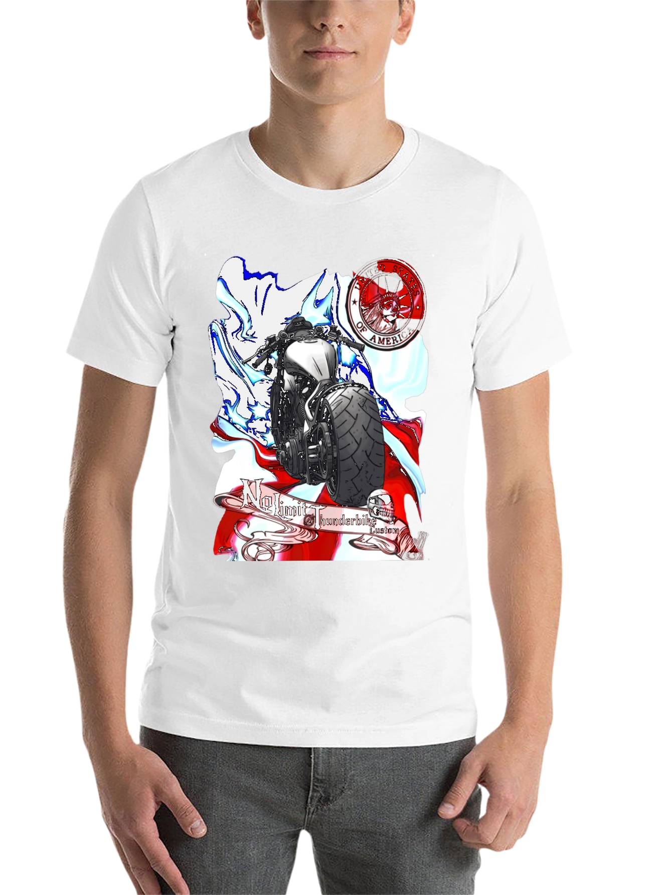 Black Motorcycle Graphic T-Shirt - Patriotic Design view 14