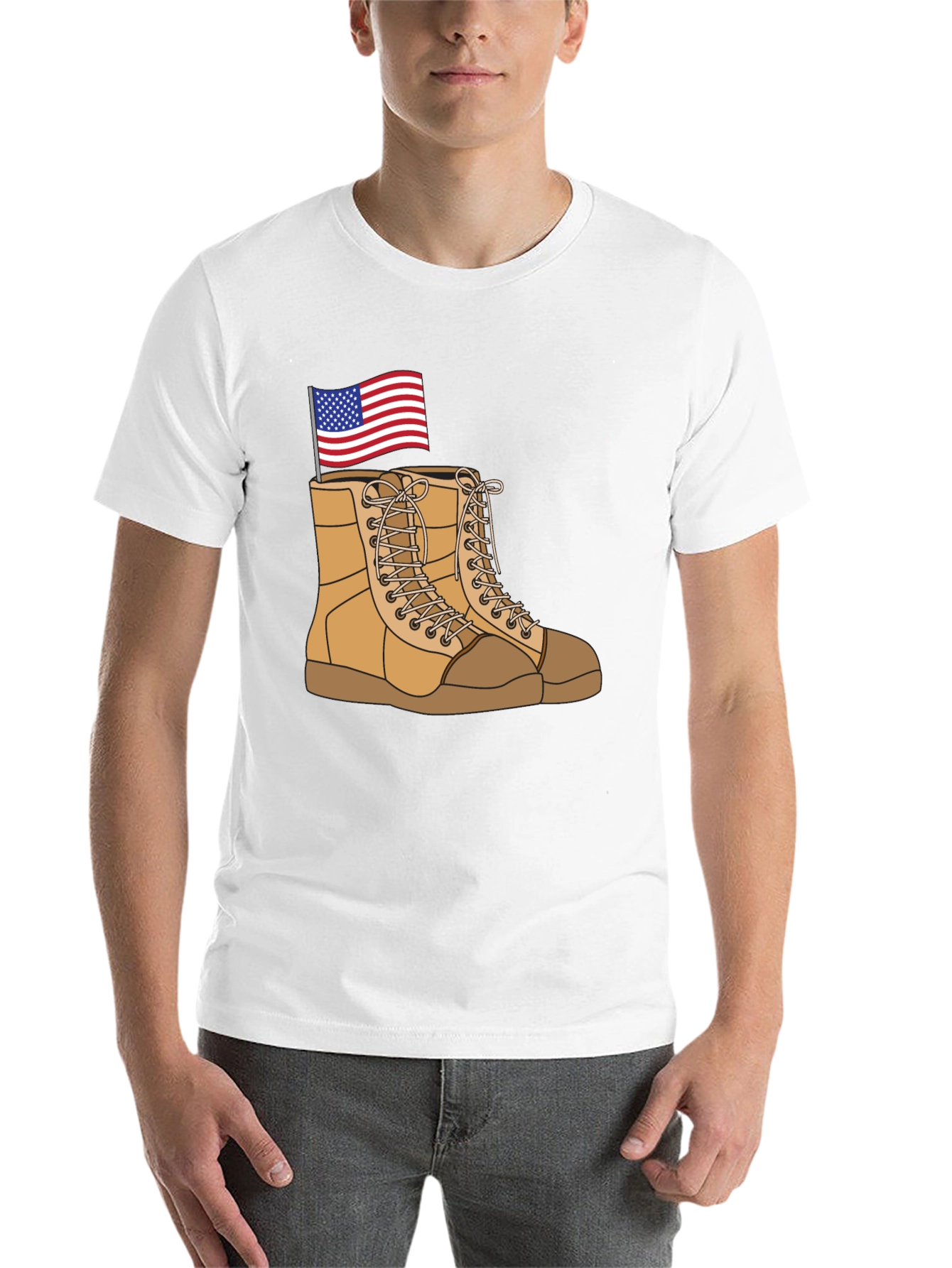 Black Graphic Tee with Boots and Flag Design view 14