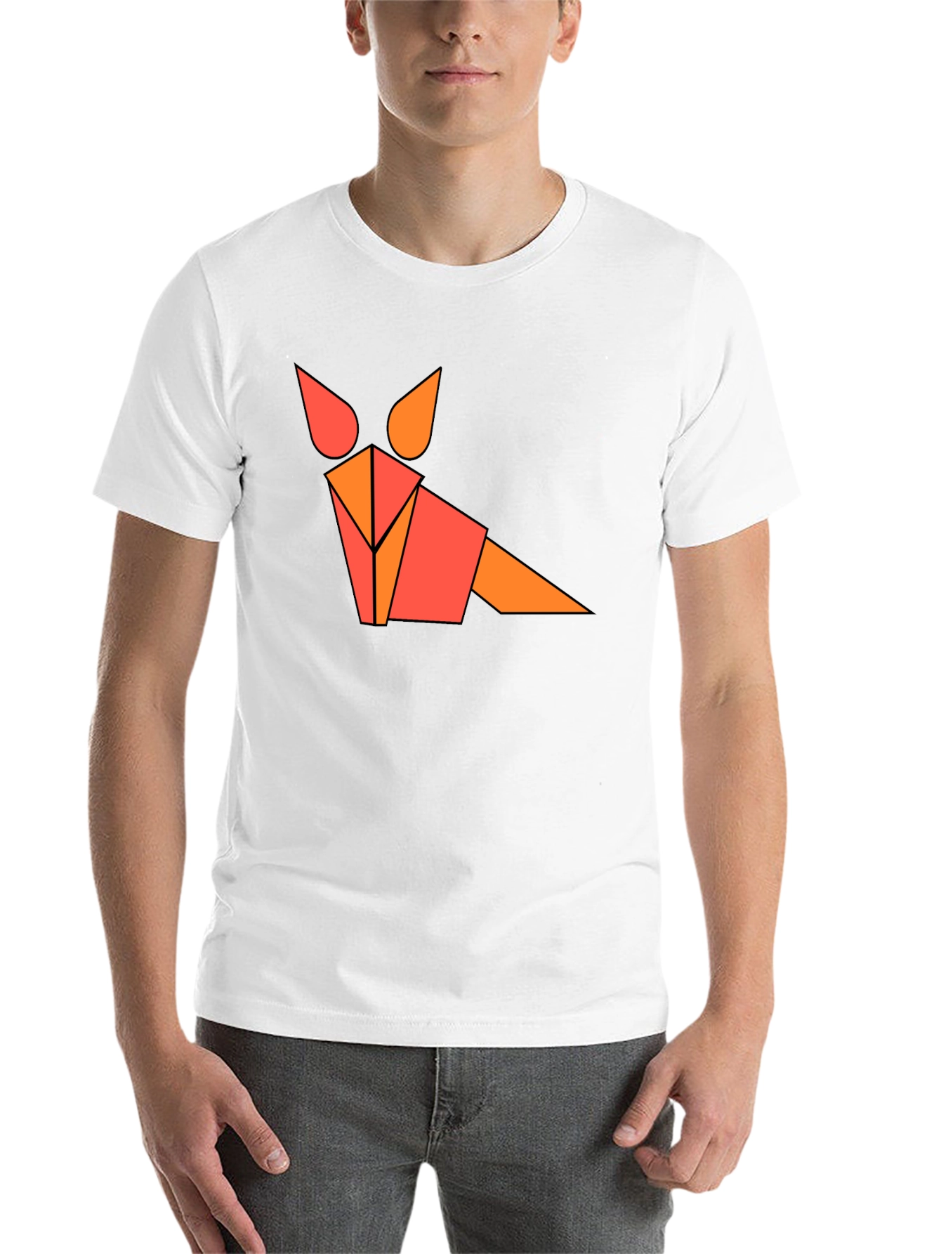 Black Geometric Fox Graphic Tee - Black, Modern Design view 14