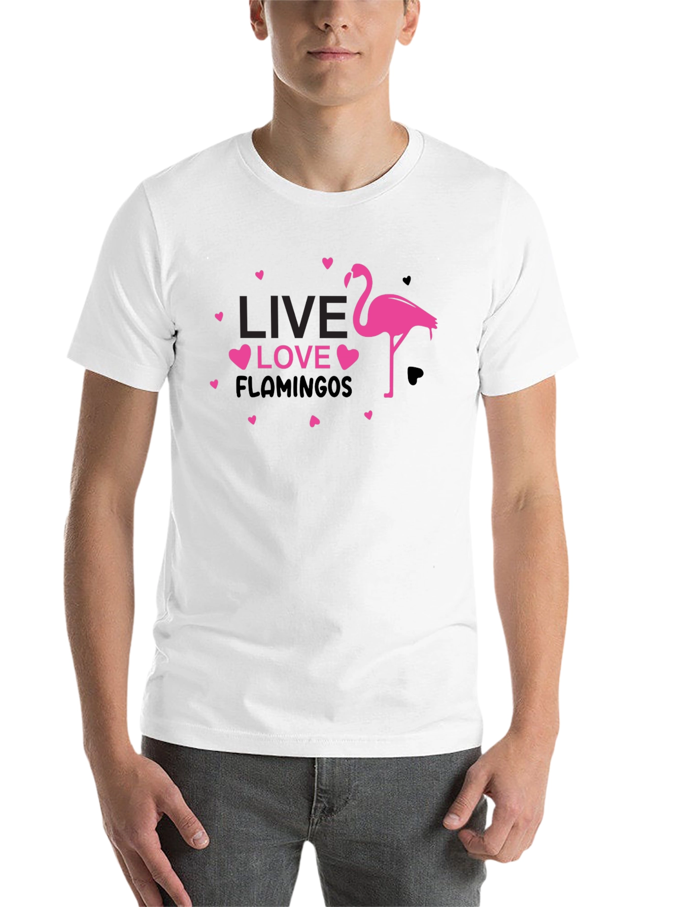 Black Live Love Flamingos Black T-Shirt view 14