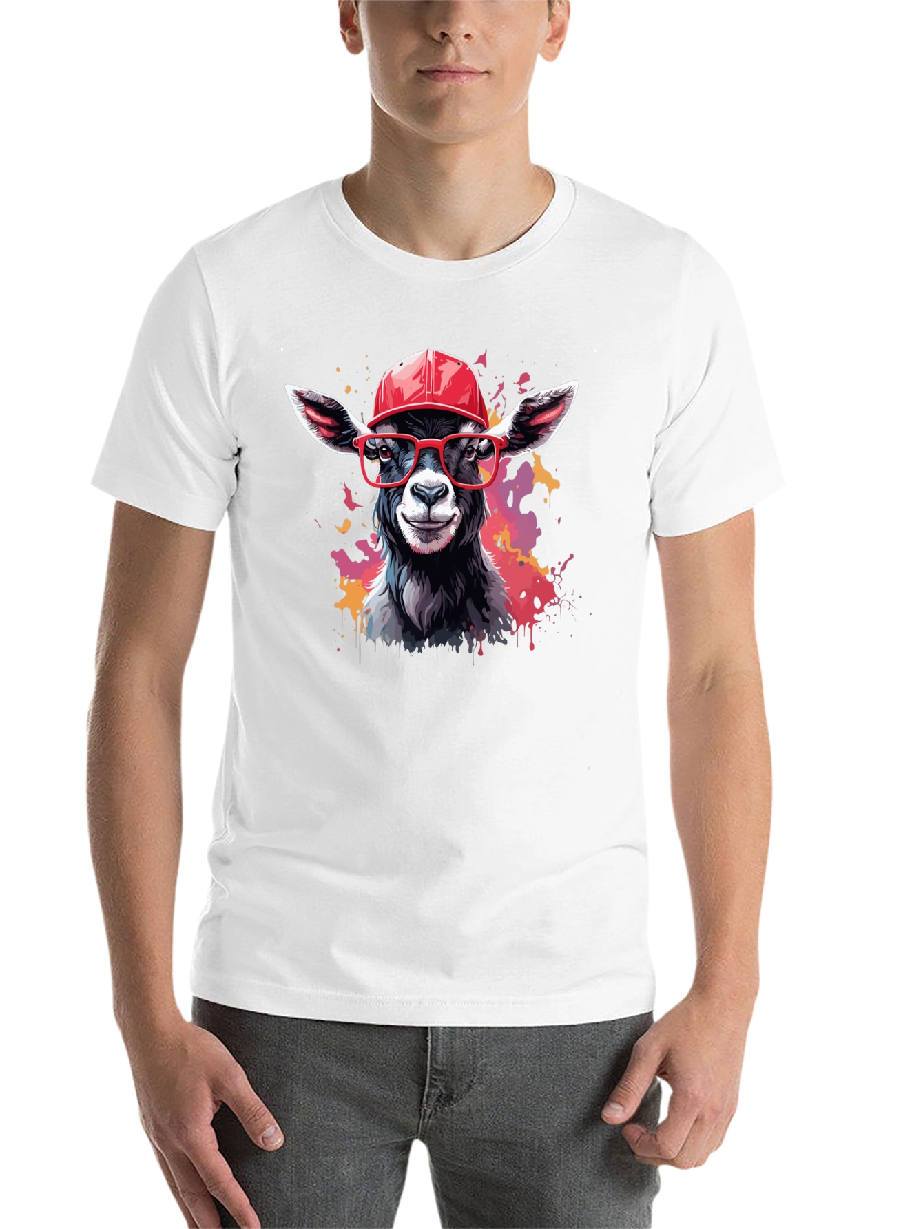 Black Goat Tee with Cap and Glasses - Cool Animal Design! view 14