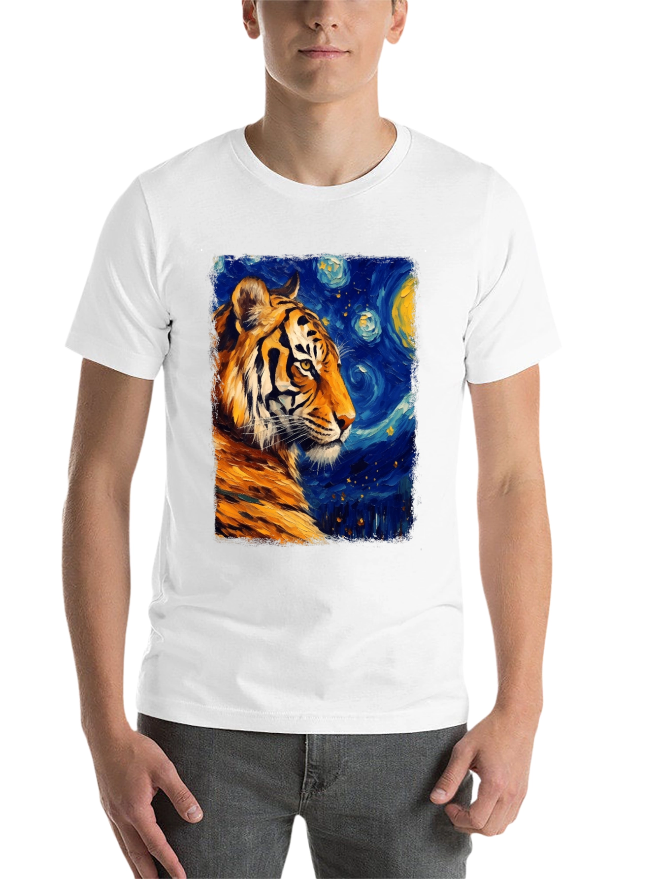 Black Tiger Starry Night T-Shirt - Artistic Graphic Tee view 14