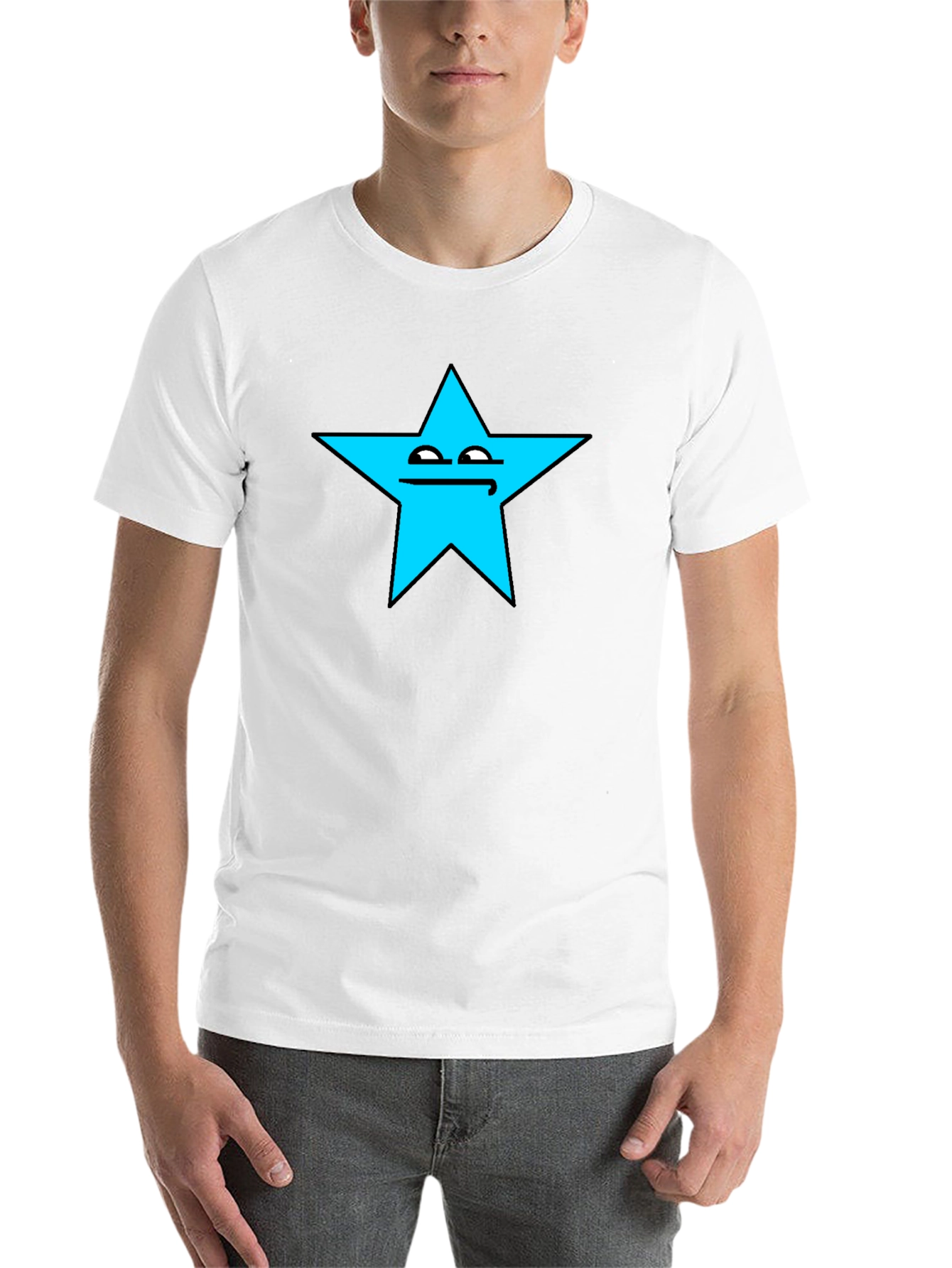 Black Funny Star Face Graphic T-Shirt - Black Cotton Tee view 14