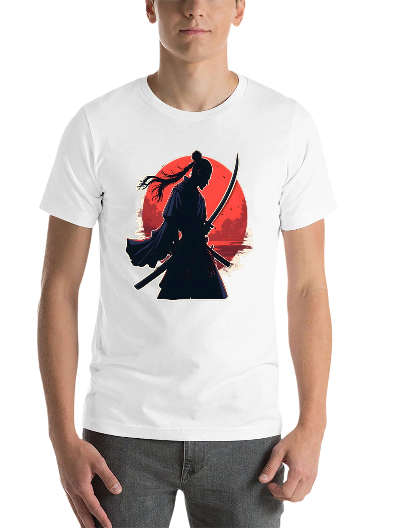 Black Samurai Moon Graphic Tee - Black Cotton Blend view 14